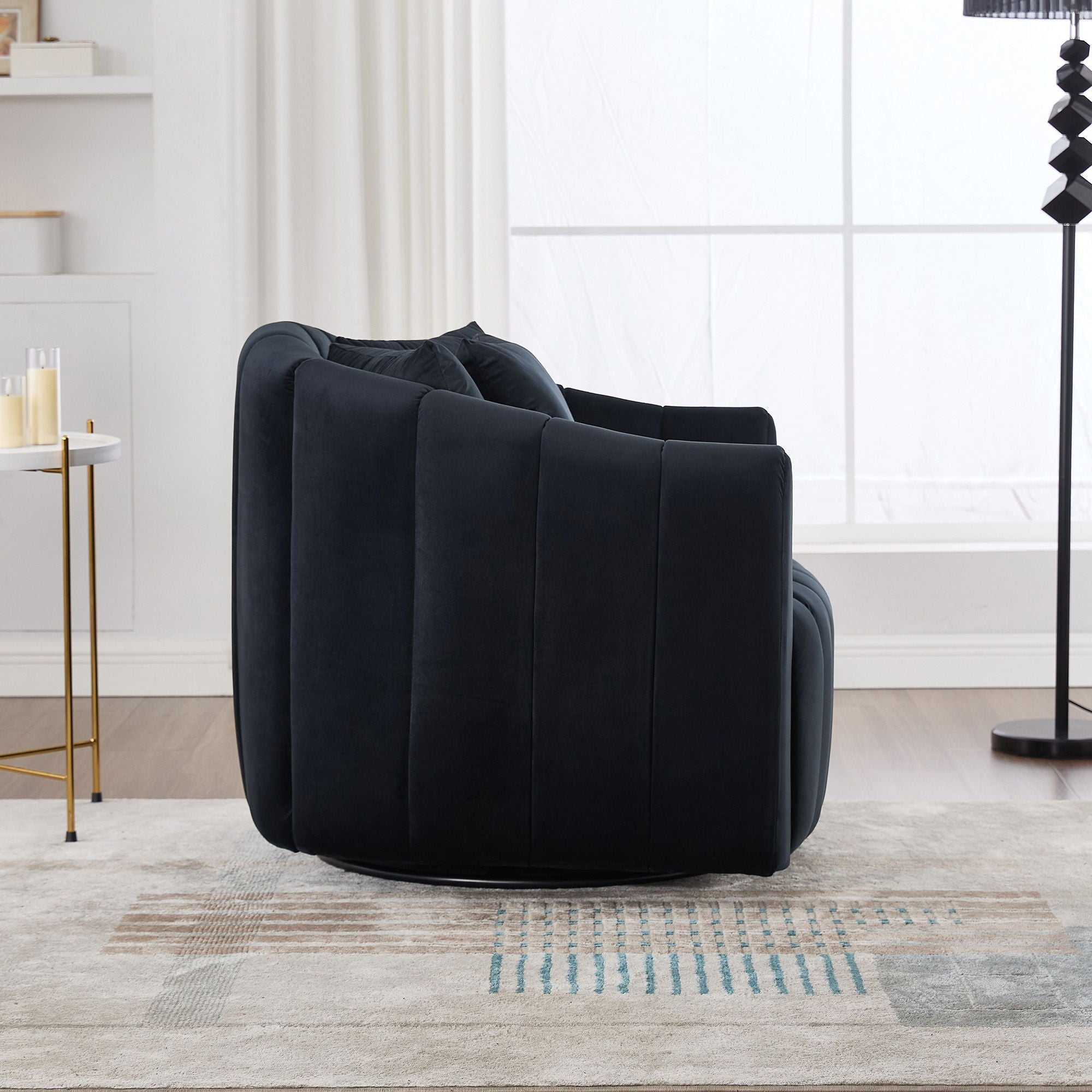 Upholstered Oversized 360° Swivel Accent Barrel Chair And Half Cozy Sofa With 3 Pillows
