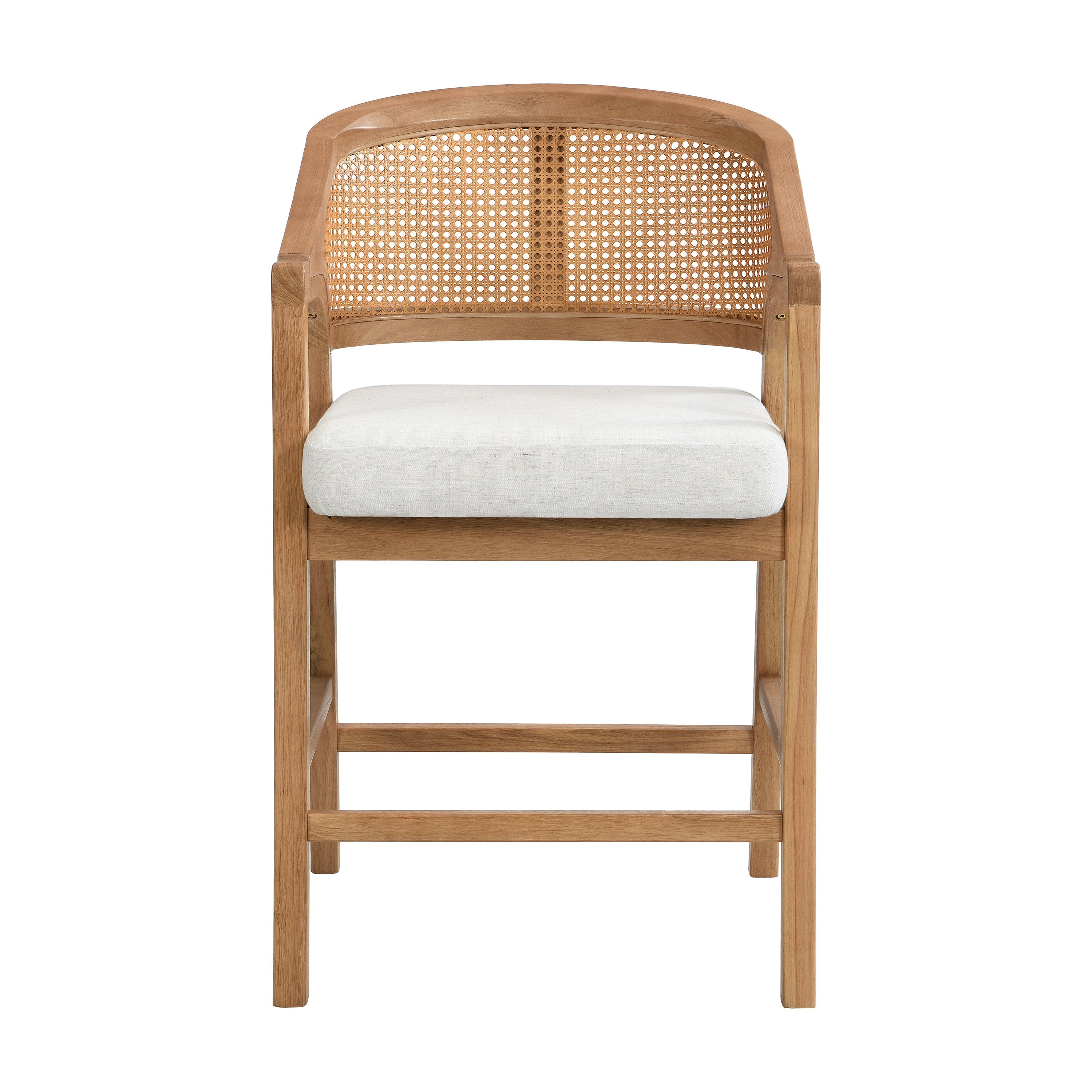 Wooden Frame Counter Stool with Rattan Back - Set of 2