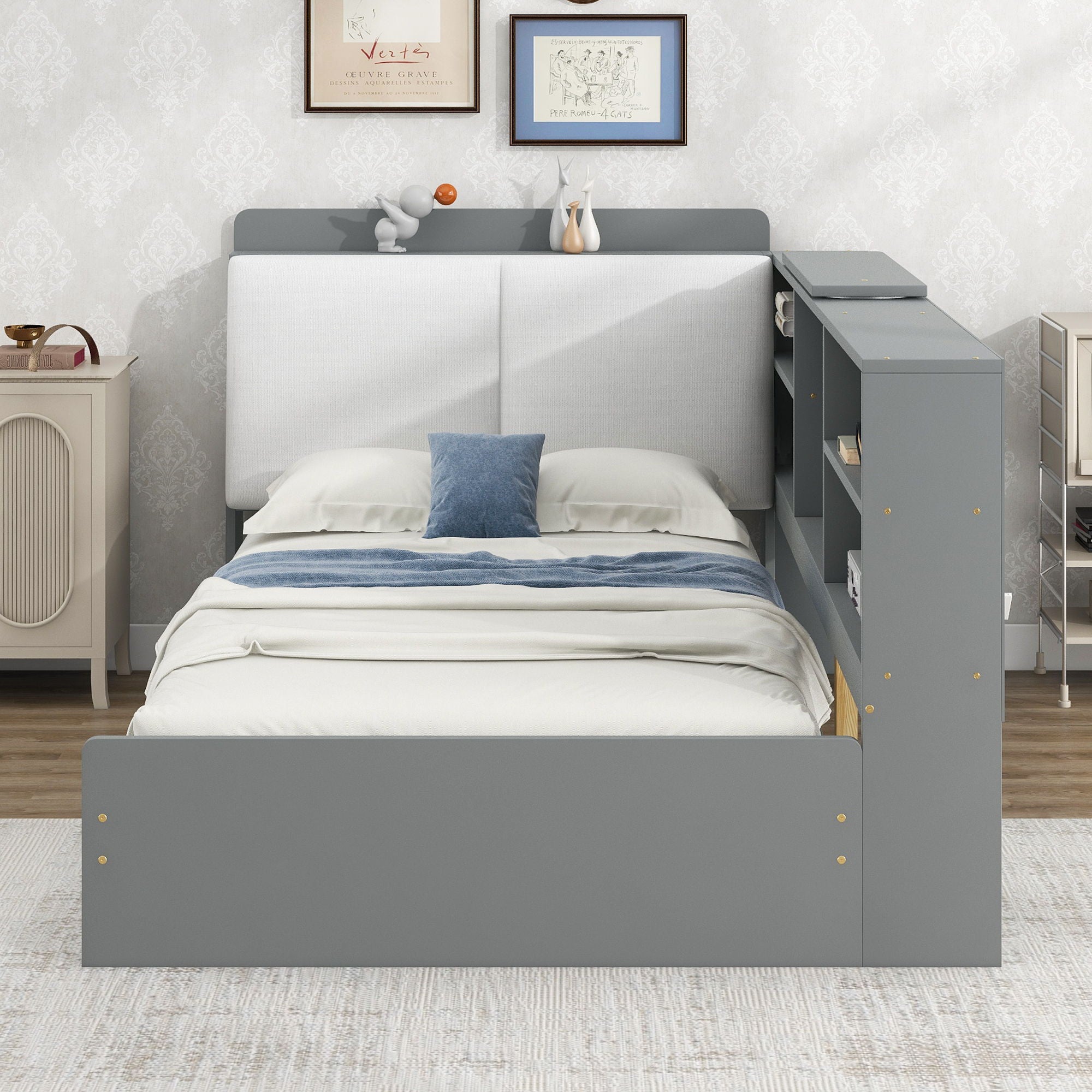 Platform Bed With Storage Headboard, Shelves And 2 Drawers