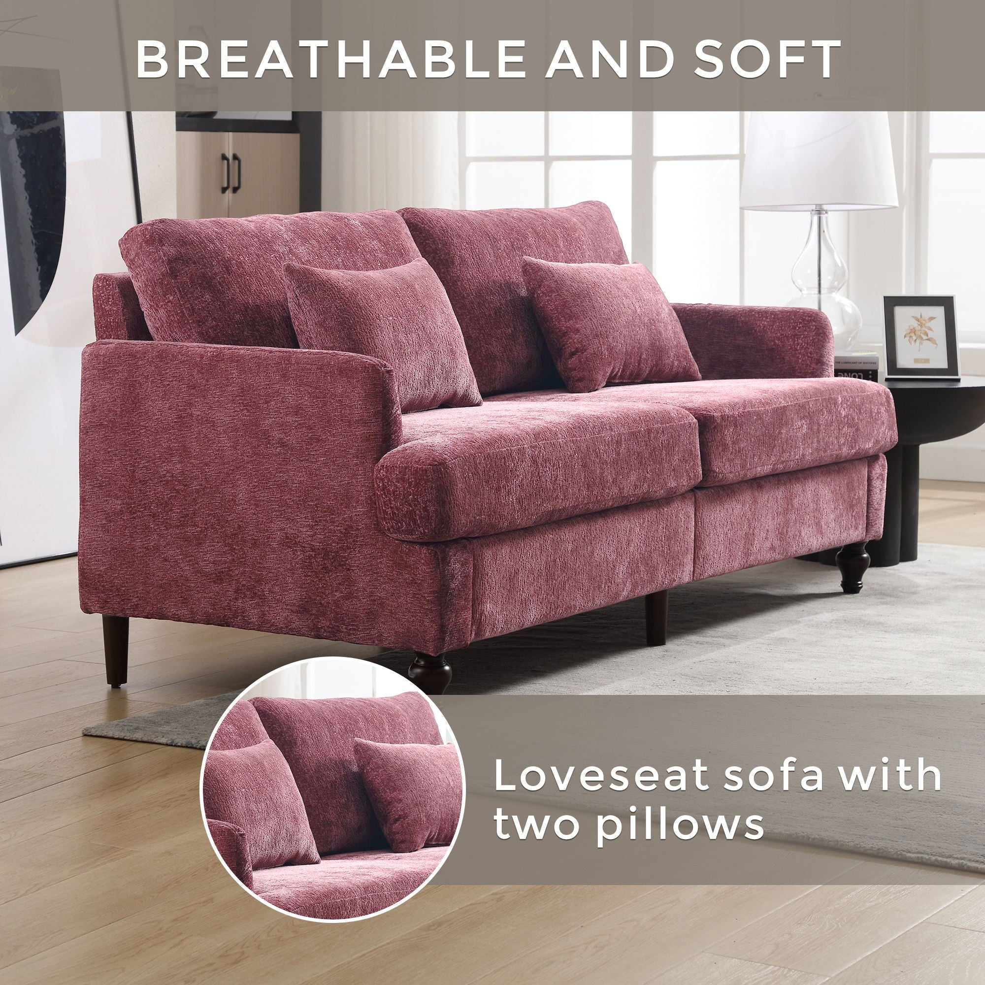 Mid Century Modern Chenille Fabric Loveseat Sofa, 2 Seat Upholstered Couch