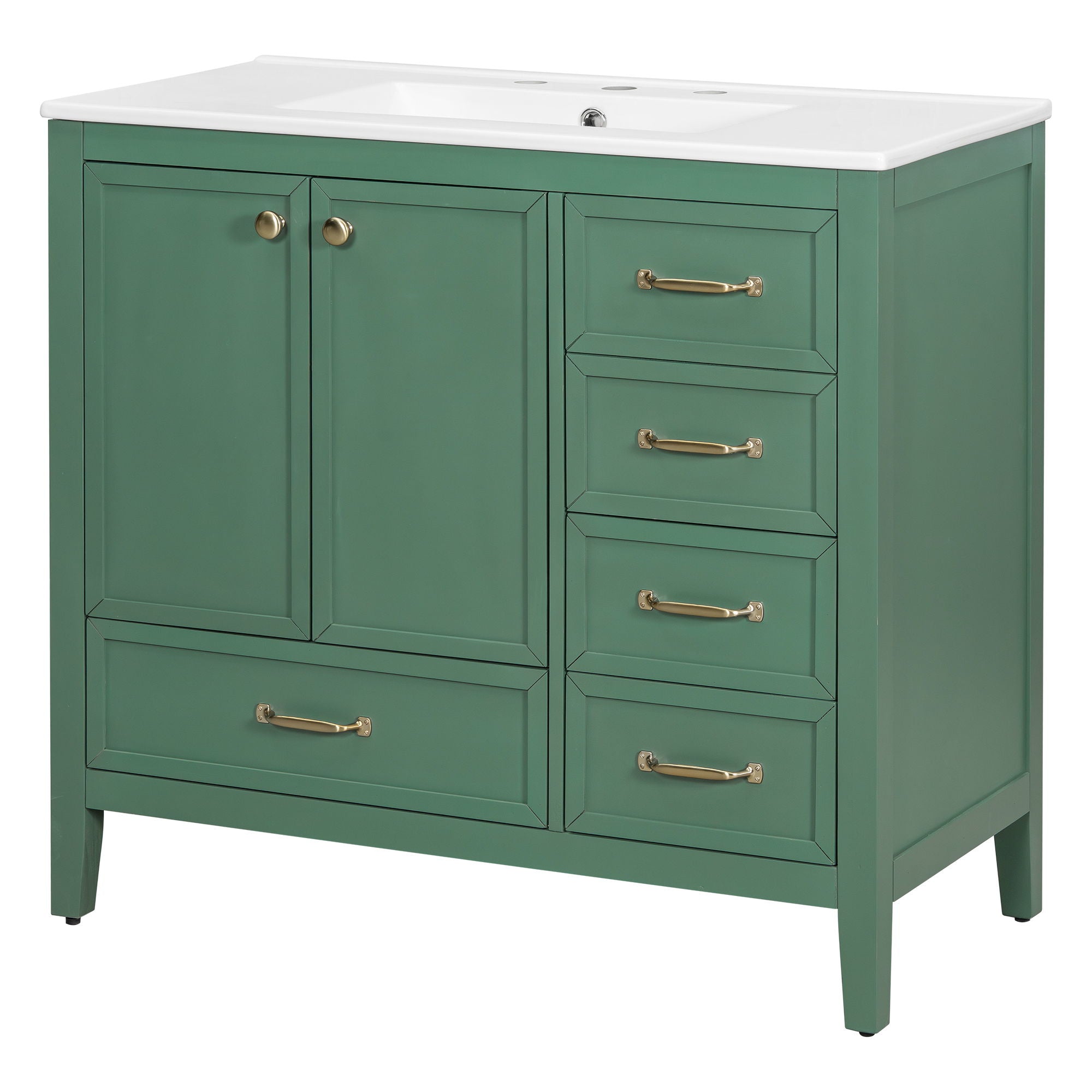 Elegant Vintage Bathroom Vanity With Sink And Soft Closing Door, 4 Drawers Of Different Sizes Frame