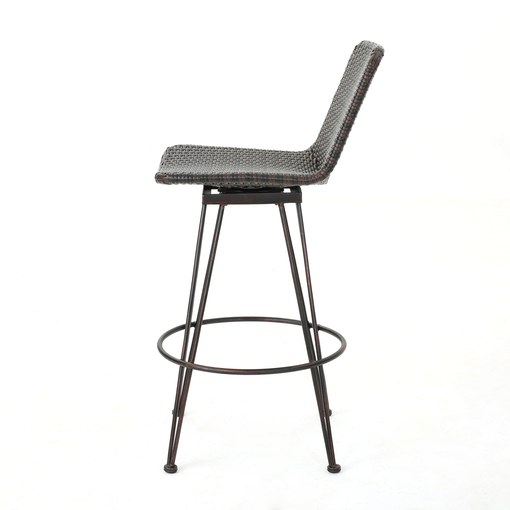 Outdoor Rattan Barstools With Black Brush Copper Iron Frame (Set of 2) - Multi Brown
