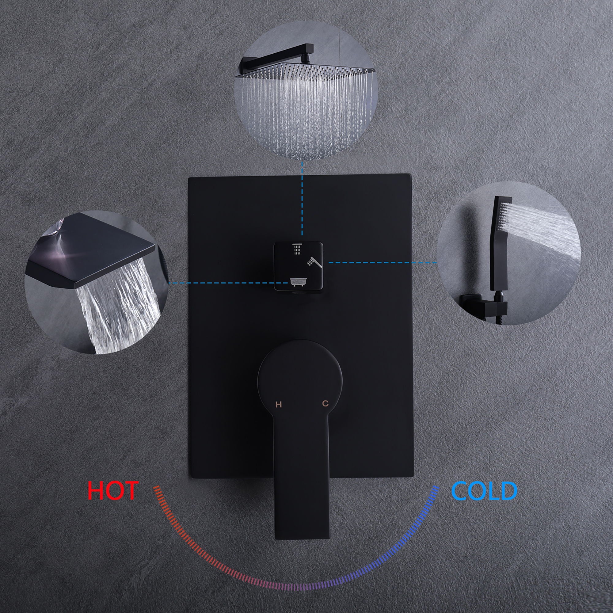 Modern Black Shower Faucet Set Rainfall System With 10" Shower Head And Handheld Combo Stainless Steel - Matte Black