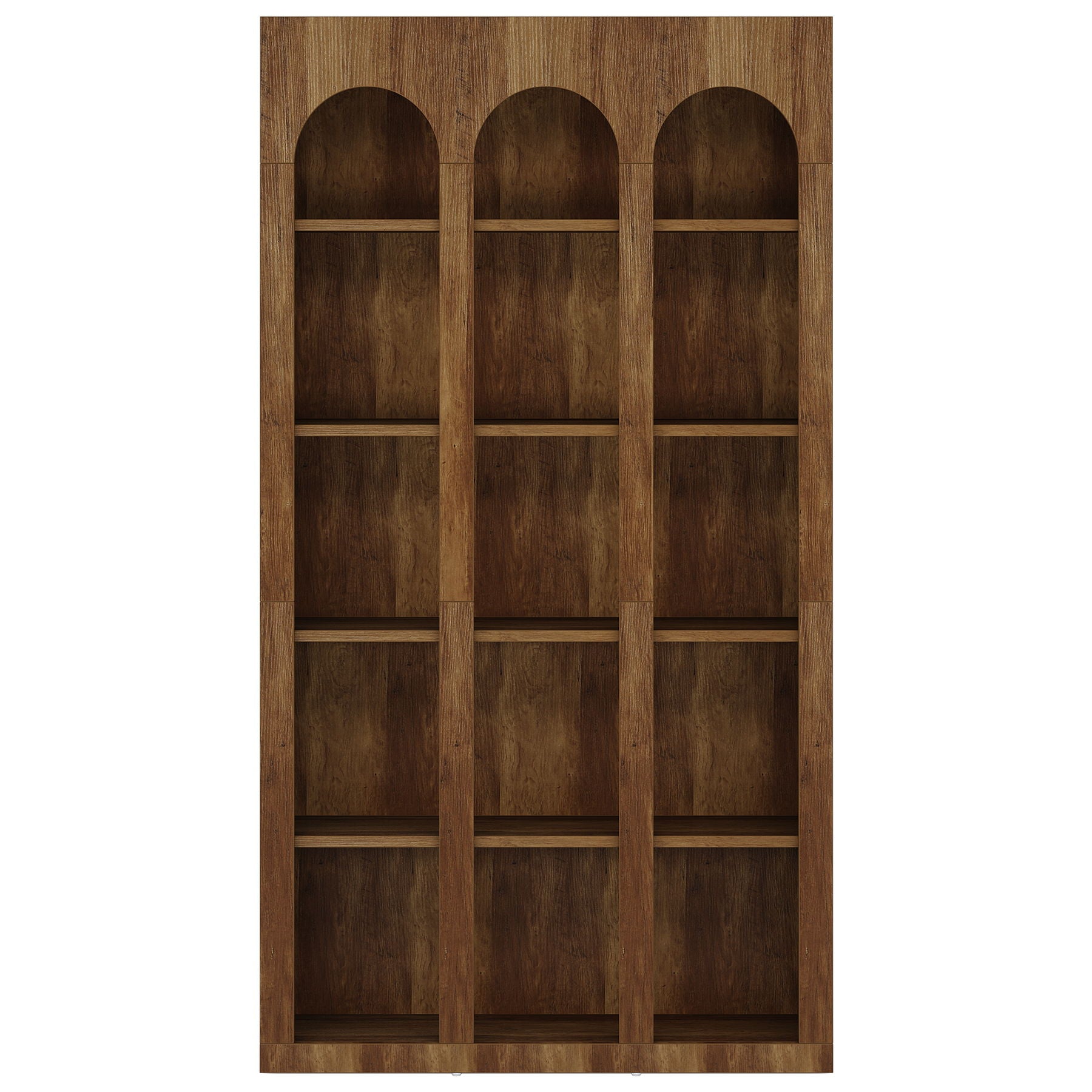 5 Tier Farmhouse Arched Bookcase For Living Room - Rustic Brown