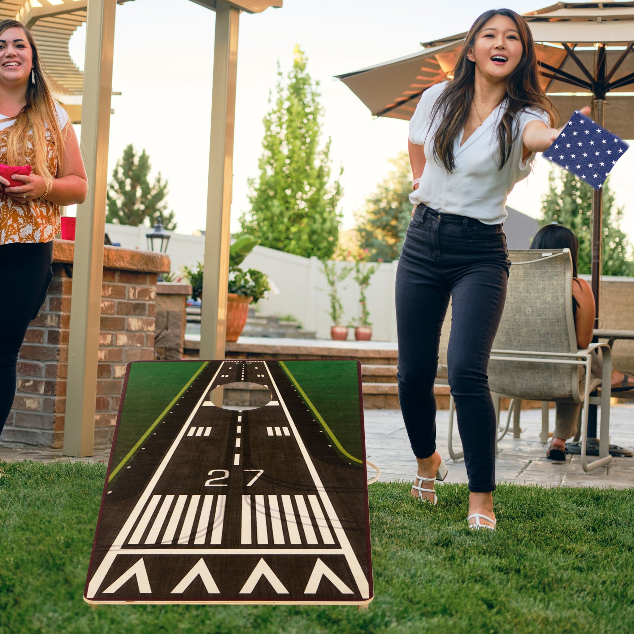 4X2 Ft Large Size Cornhole Board (Set of 2), Outdoor Game Board Set With 8 Bean Bags, Perfect For Lawn, Backyard, Beach, Park - White / Green