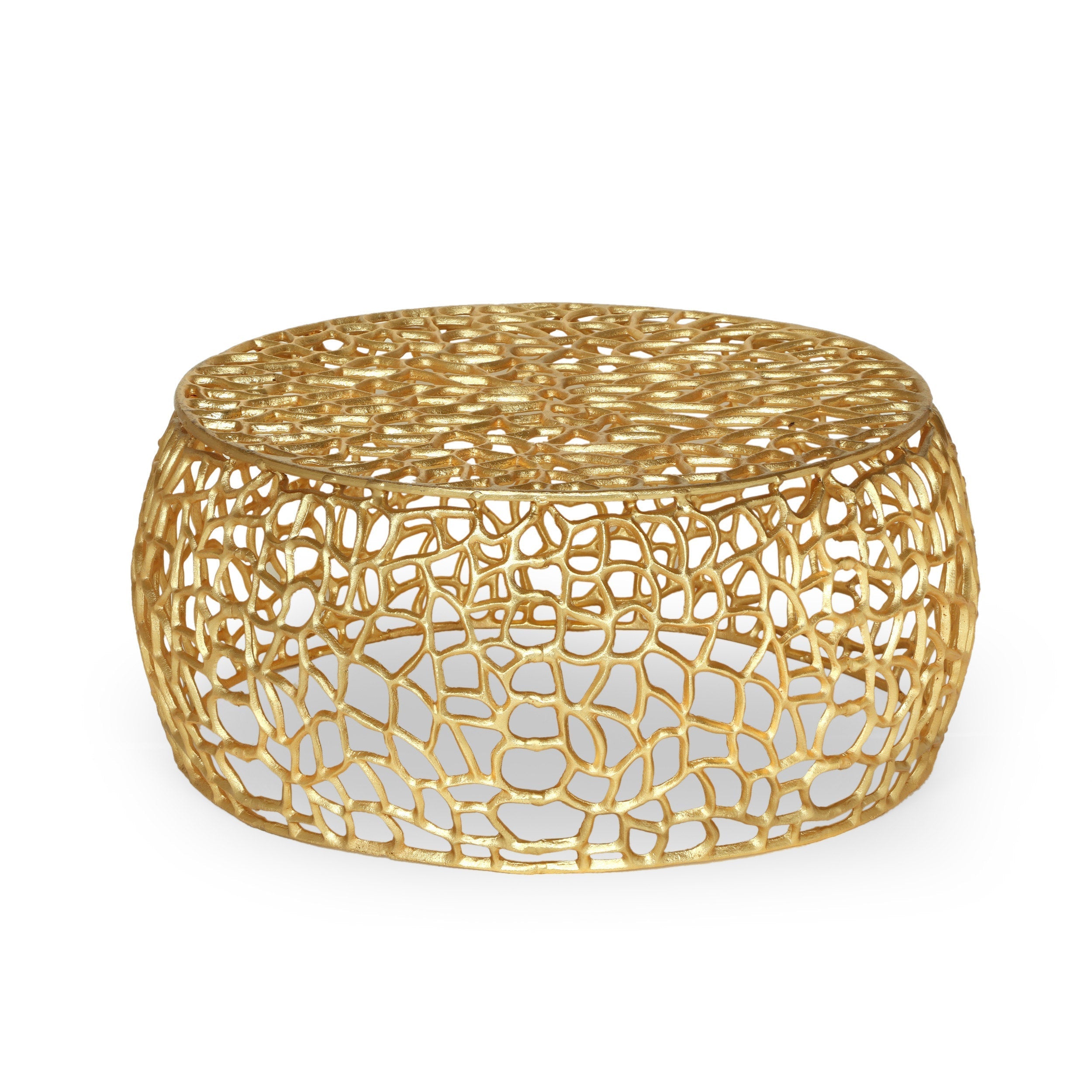 Modern Glam Mesh Coffee Table with Gold Accents and Aluminum Frame