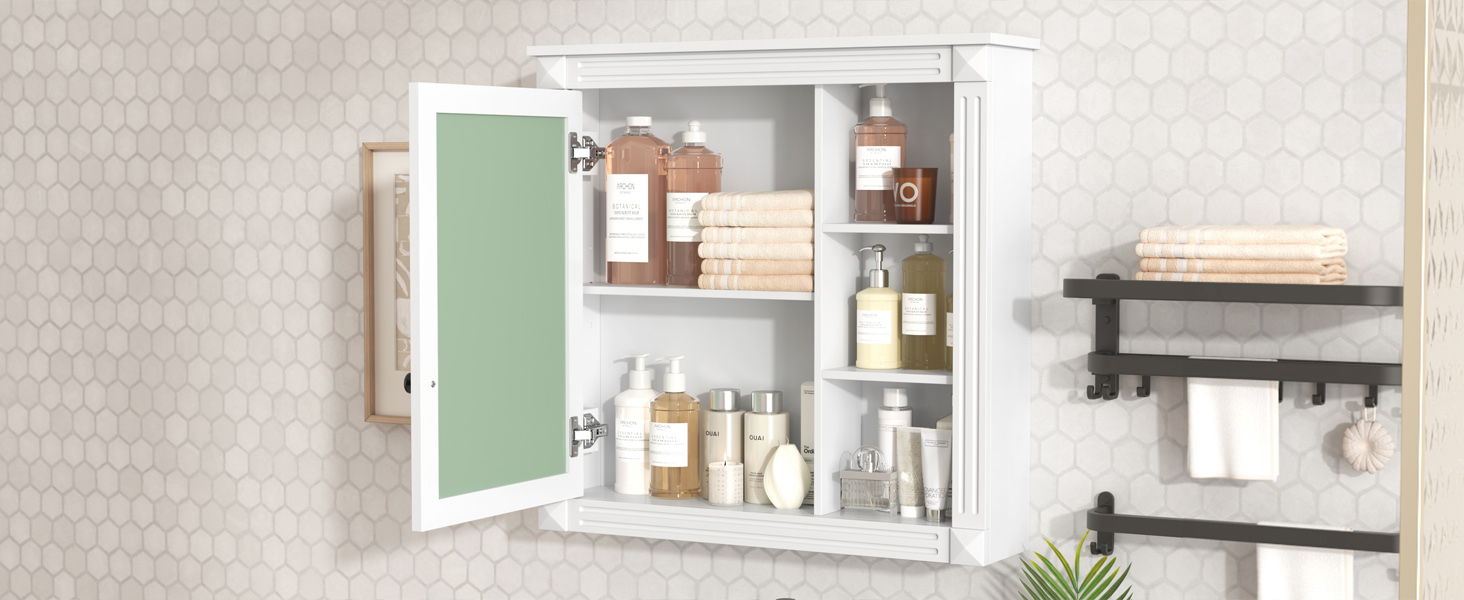 Bathroom Medicine Cabinet With Mirror, Wall Mounted Mirror Cabinet With Storage Organizer, Over The Toilet Storage White Storage Cabinet For Bathroom - White