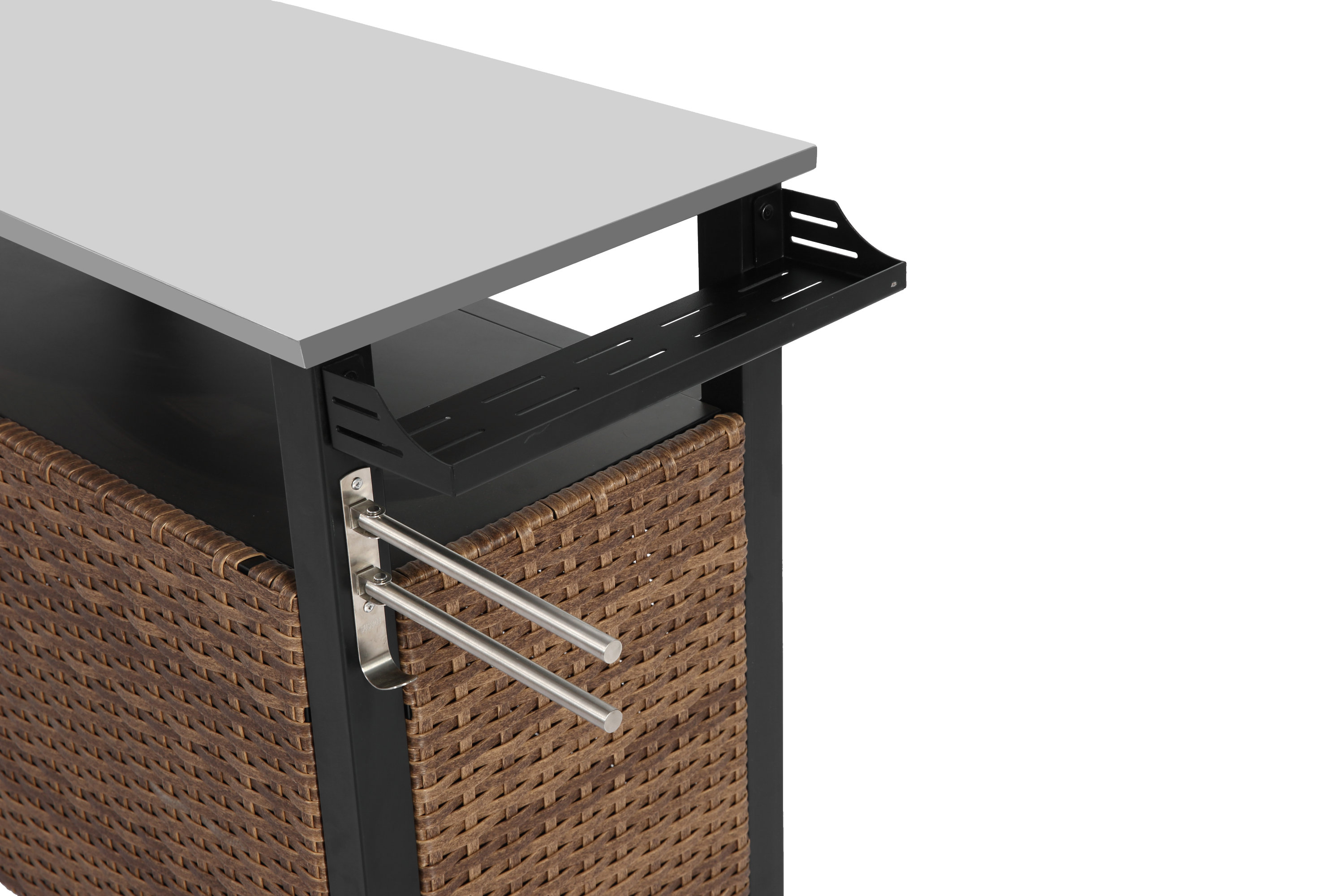 Outdoor Kitchen Wicker Island Rolling Cart & Storage Cabinet Brown