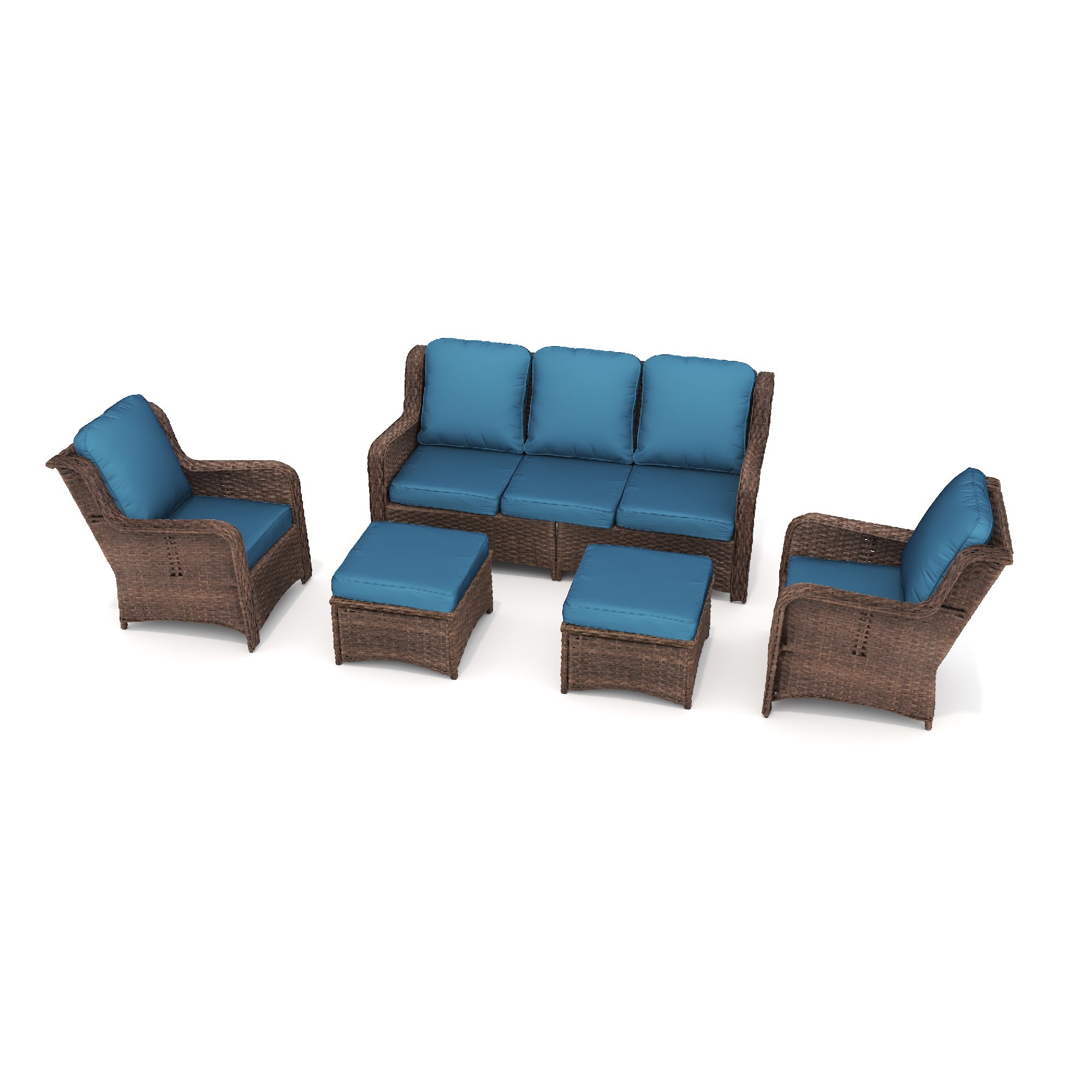 Patio Furniture Set Rattan Outdoor Sectional Conversation Sets 5-Piece Peacock Blue