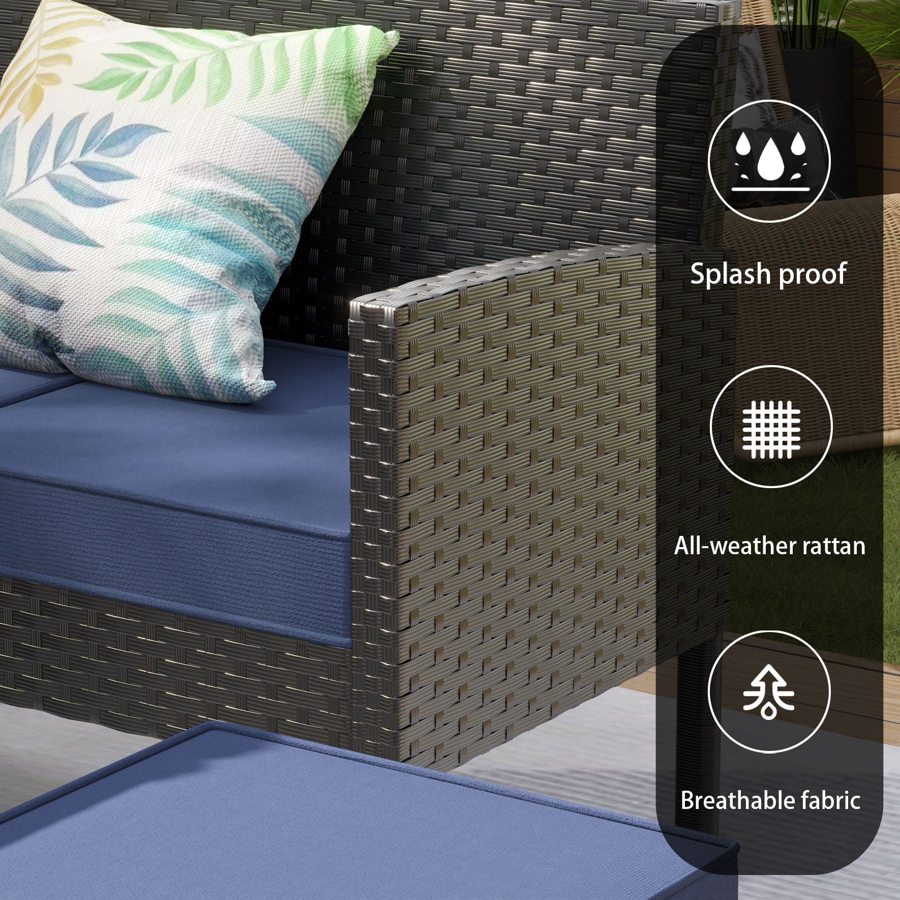 7 Piece Outdoor Furniture Set Waterproof Cushions Glass Table