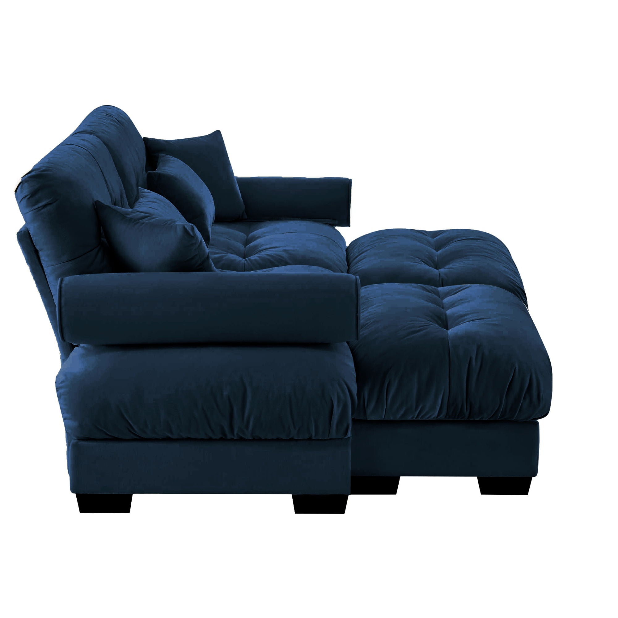 Modern Sectional Sofa With Ottoman, Round Bolster Armrests, Waist And Throw Pillows