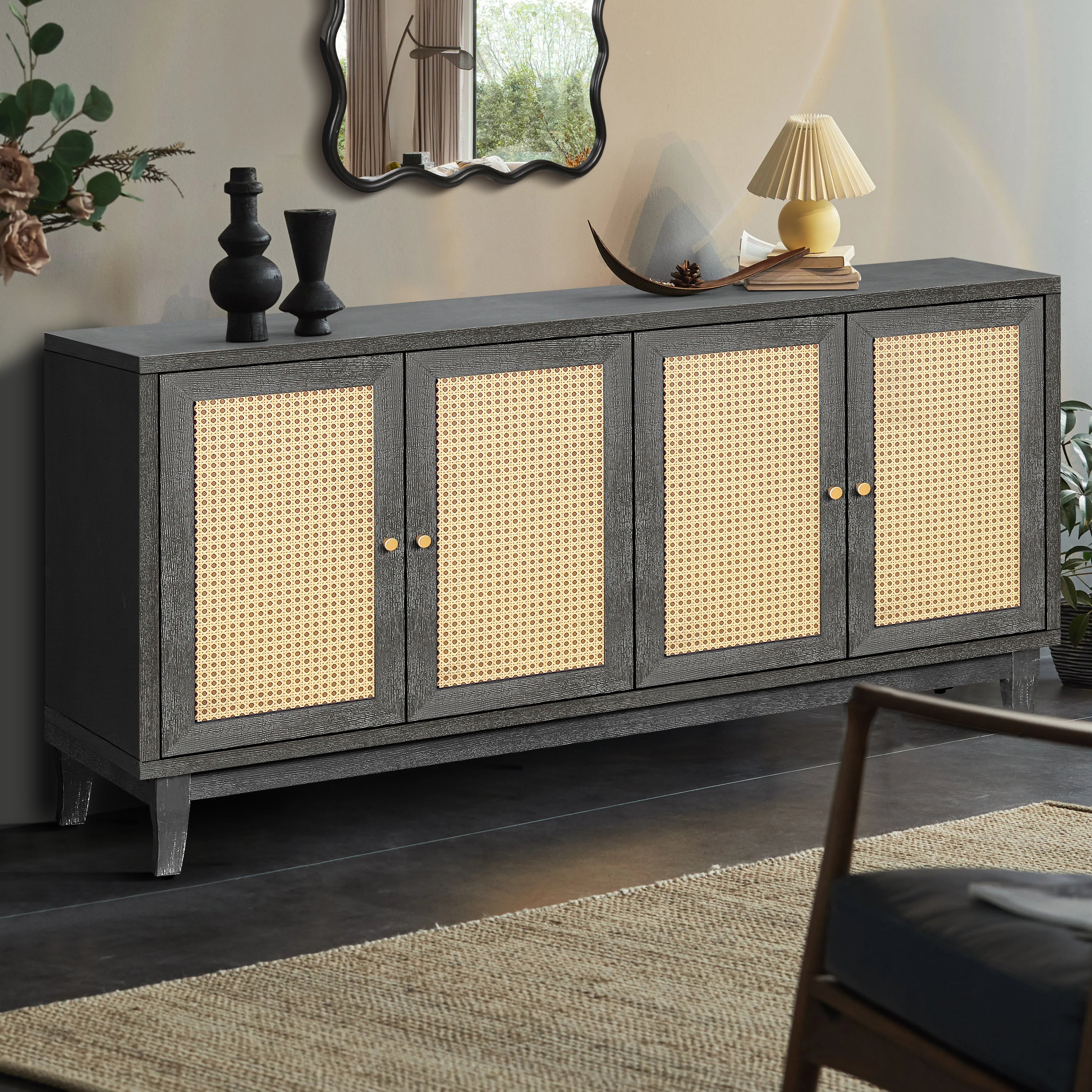 Opal Handcrafted Rattan-Door Wooden Sideboard