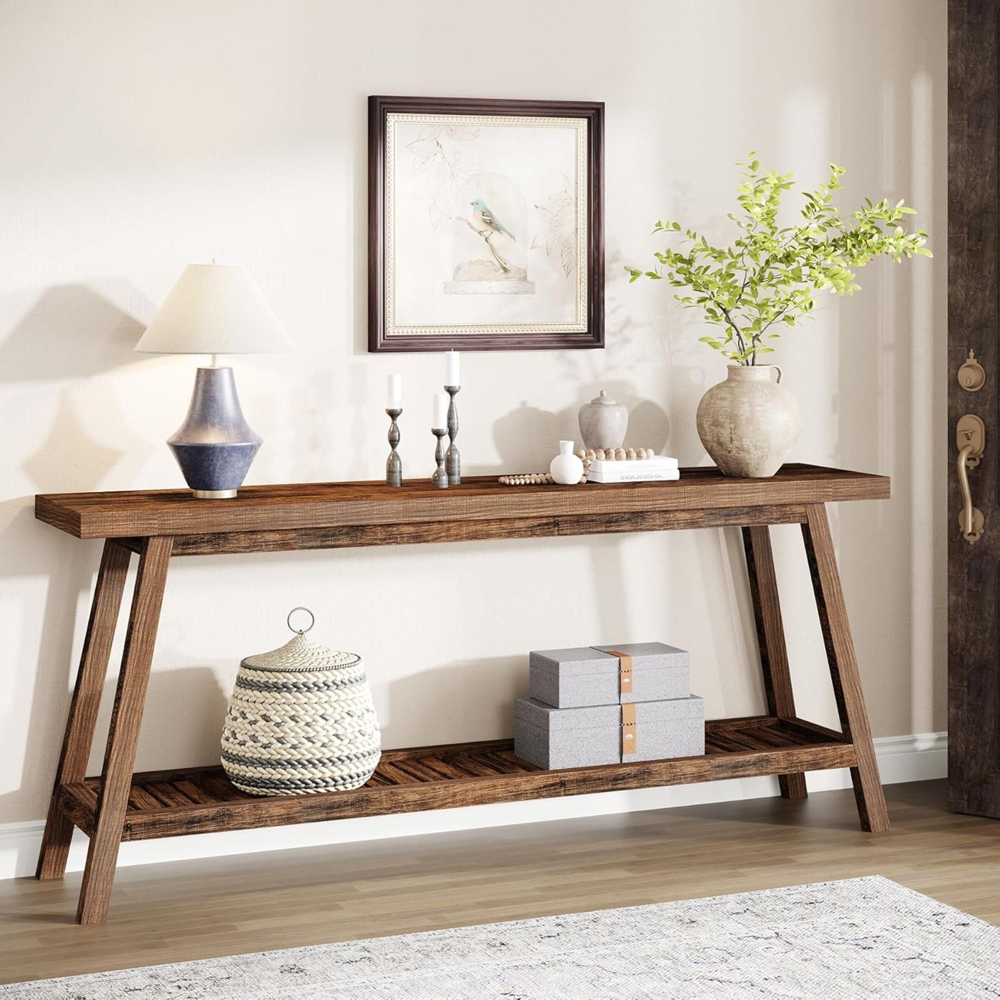 Extra Long Console Table With 2 Tier Open Storage