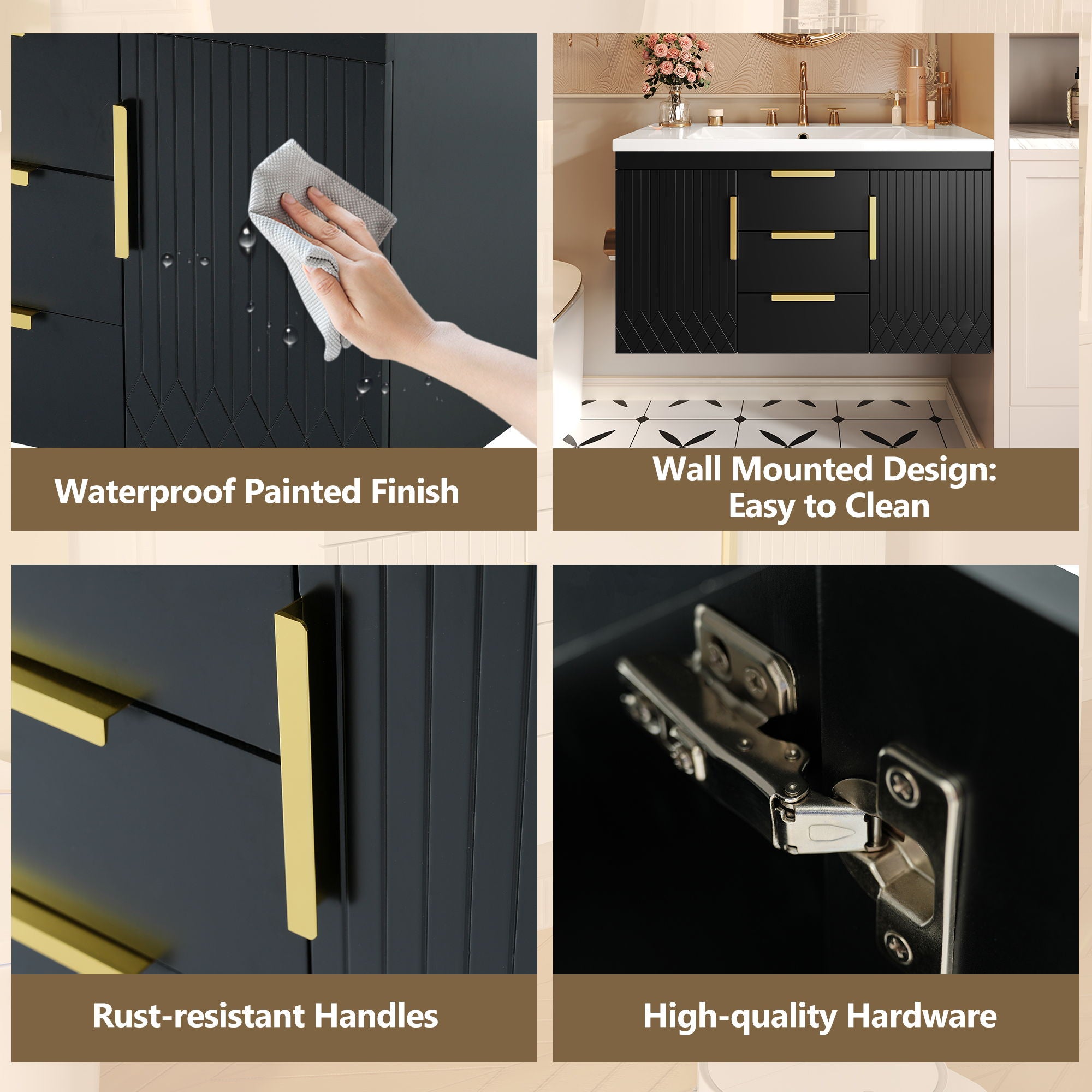 Wall Mounted Bathroom Vanity With Sink, Floating Storage Cabinet With 2 Drawers