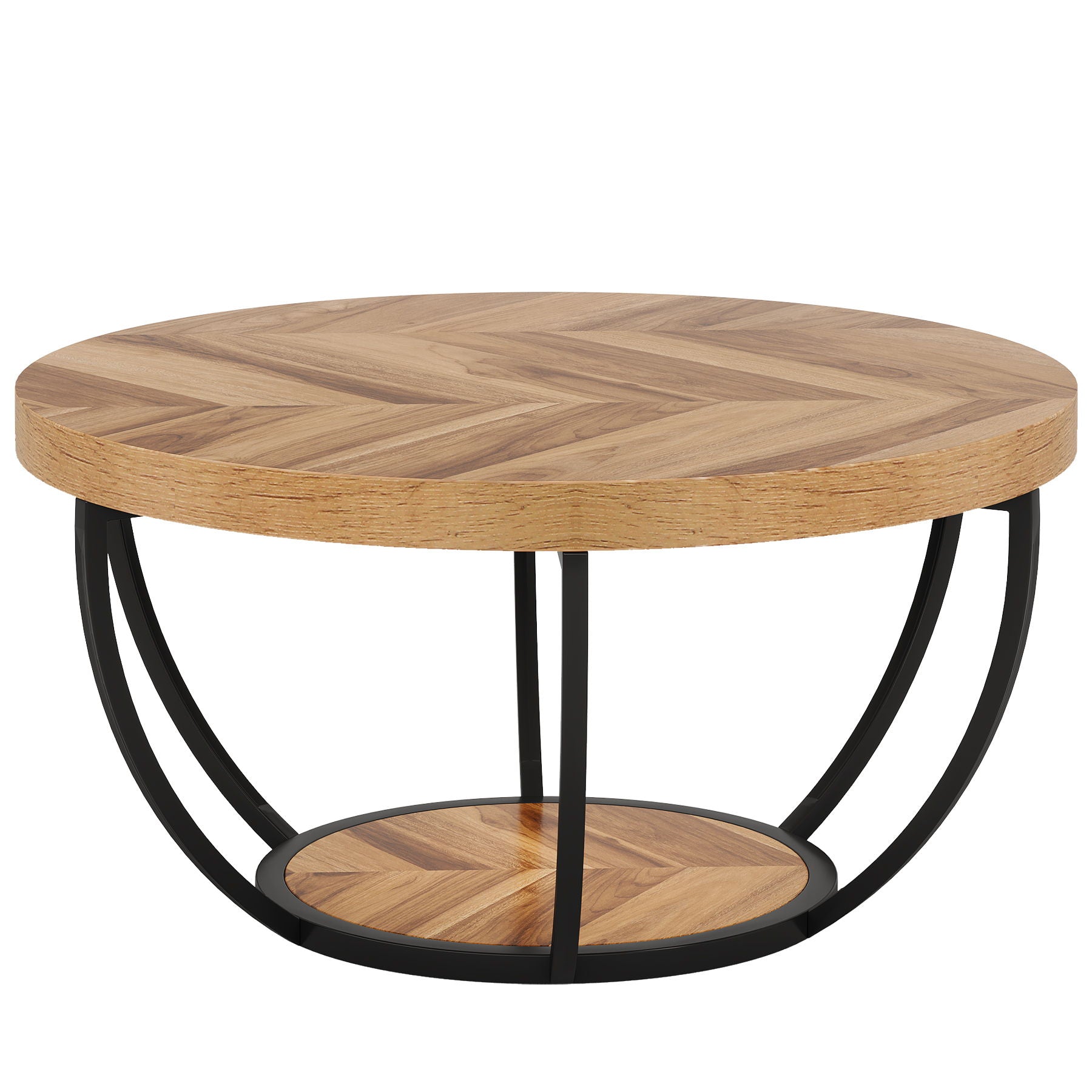 2 Tier Circle Coffee Table With Storage Shelves