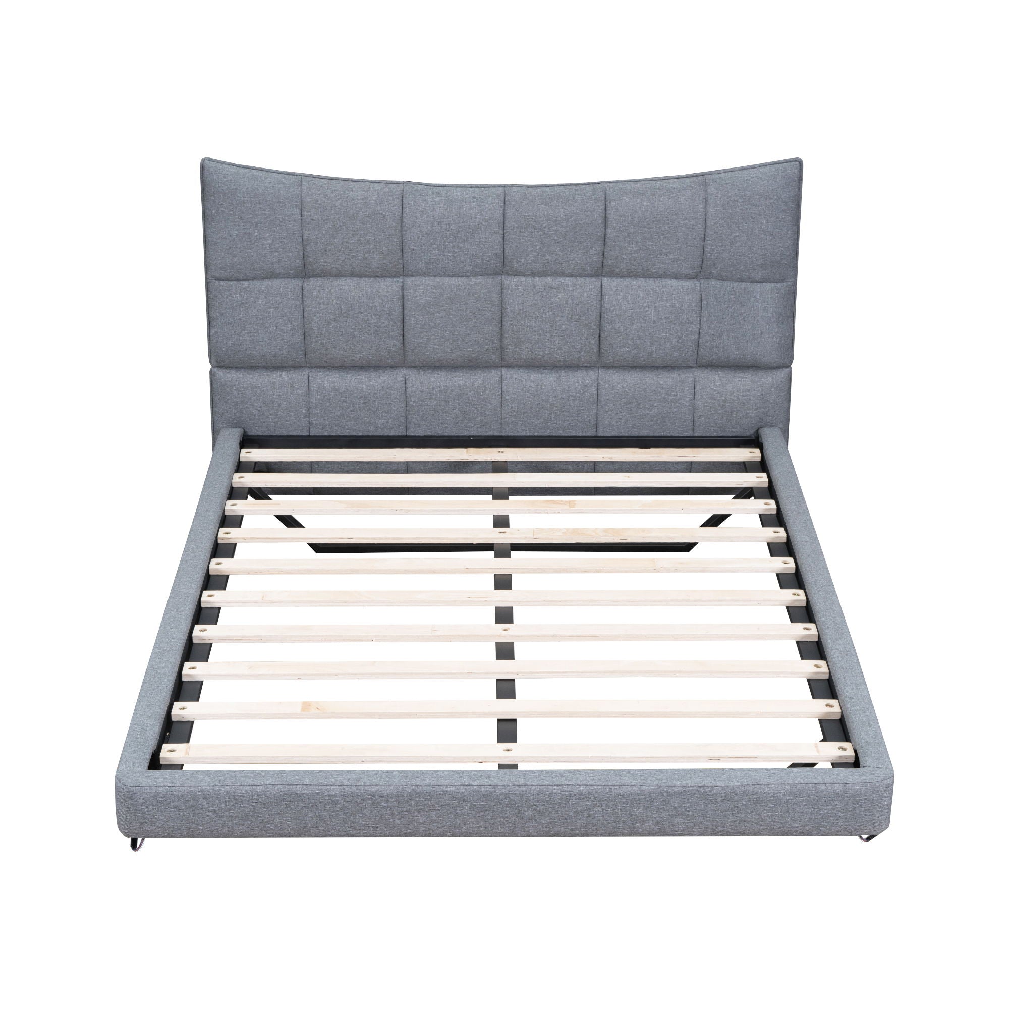 Full Size Upholstered Platform Bed With LED Lights, USB Ports And Outlets - Gray