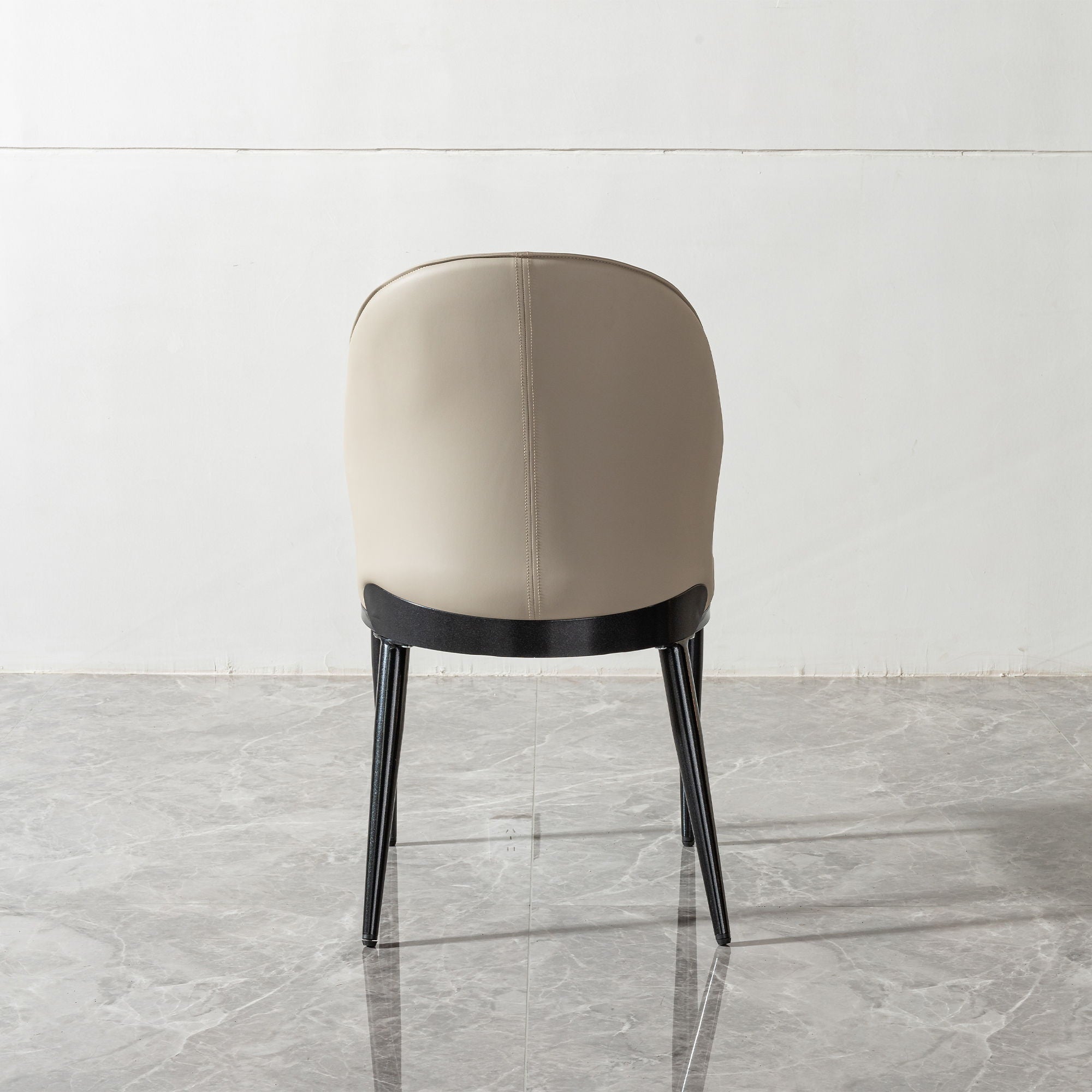 Modern Dining Chair (Set of 2) With Unique Backrest Design Leather - Beige / Black