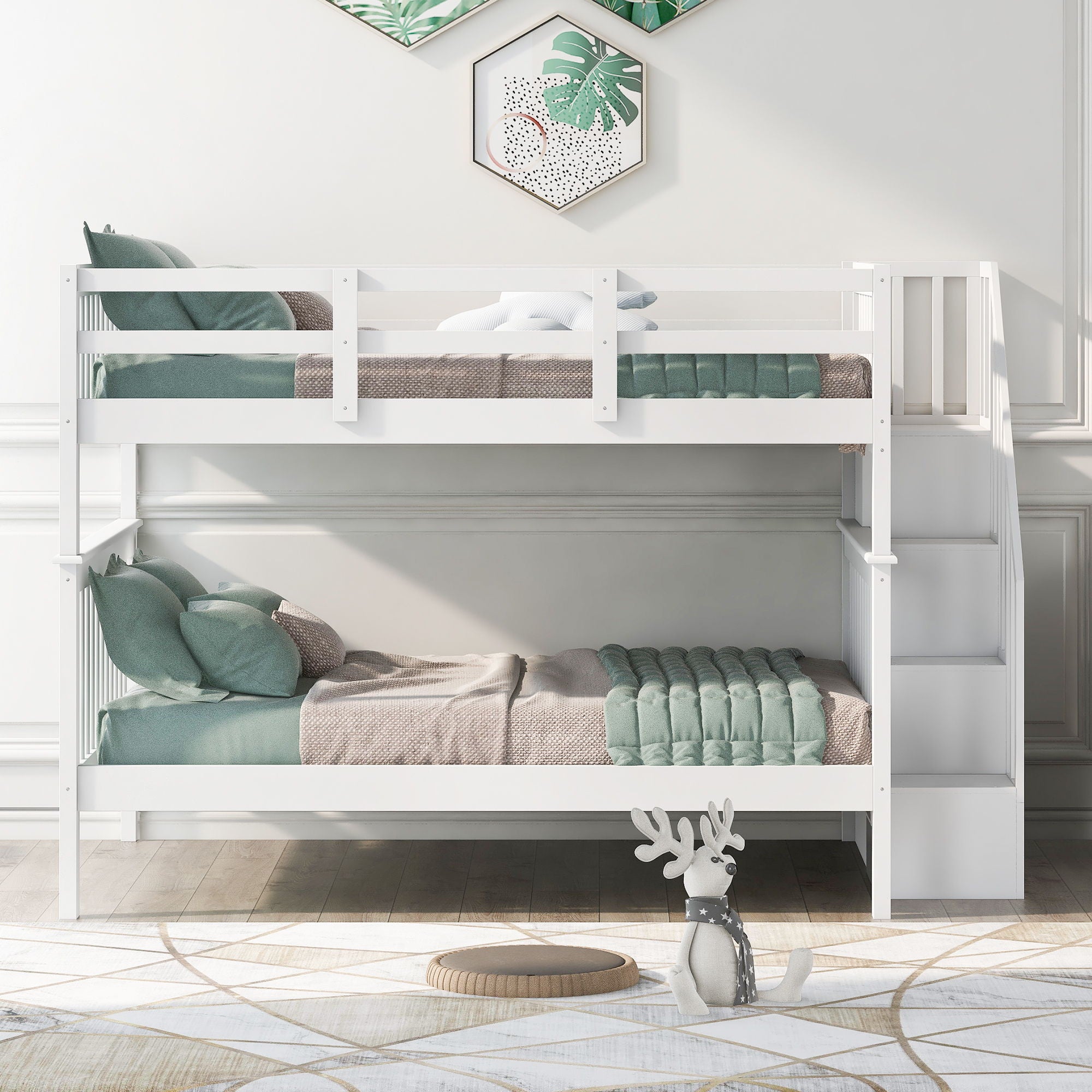 Stairway Bunk Bed With Storage And Guard Rail For Bedroom