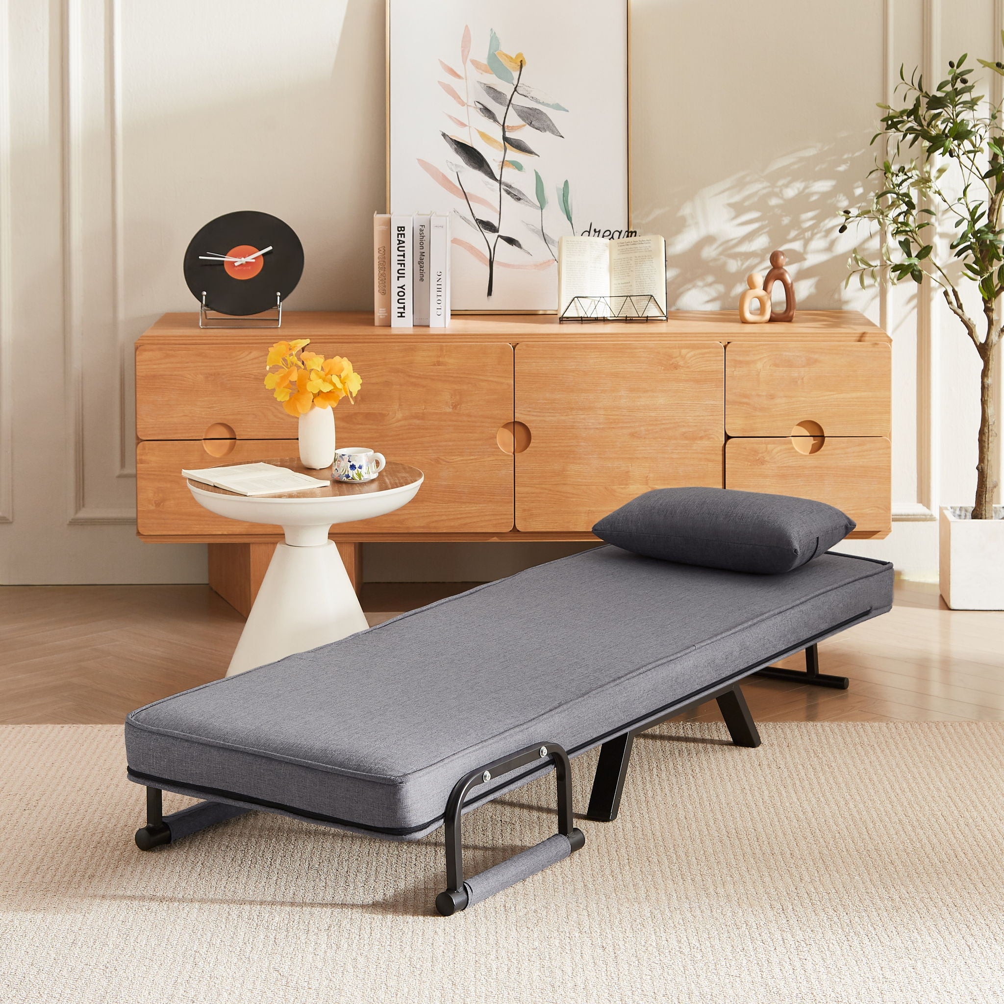 Convertible 5 In 1 Folding Chair Bed With Adjustable Backrest & Pillow Linen