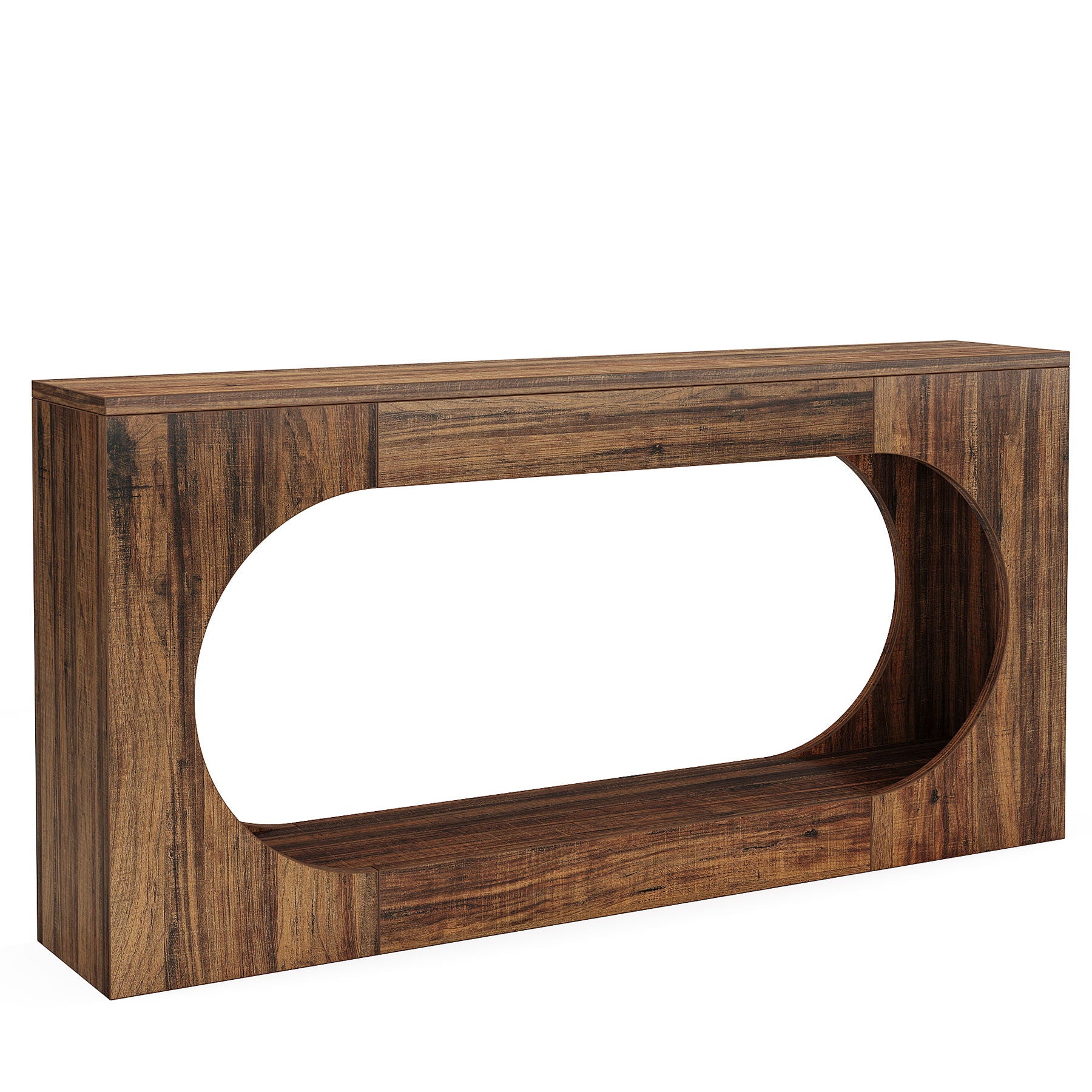 Narrow 2 Tier Console Table With Scalloped Edge For Living Hallway - Brown