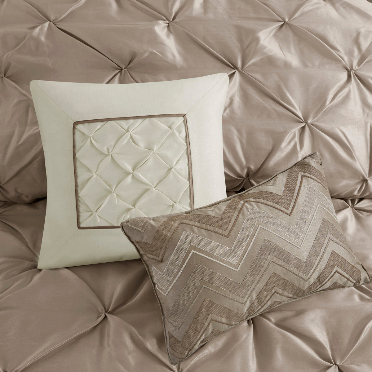 7 Piece Tufted Comforter Set Taupe King