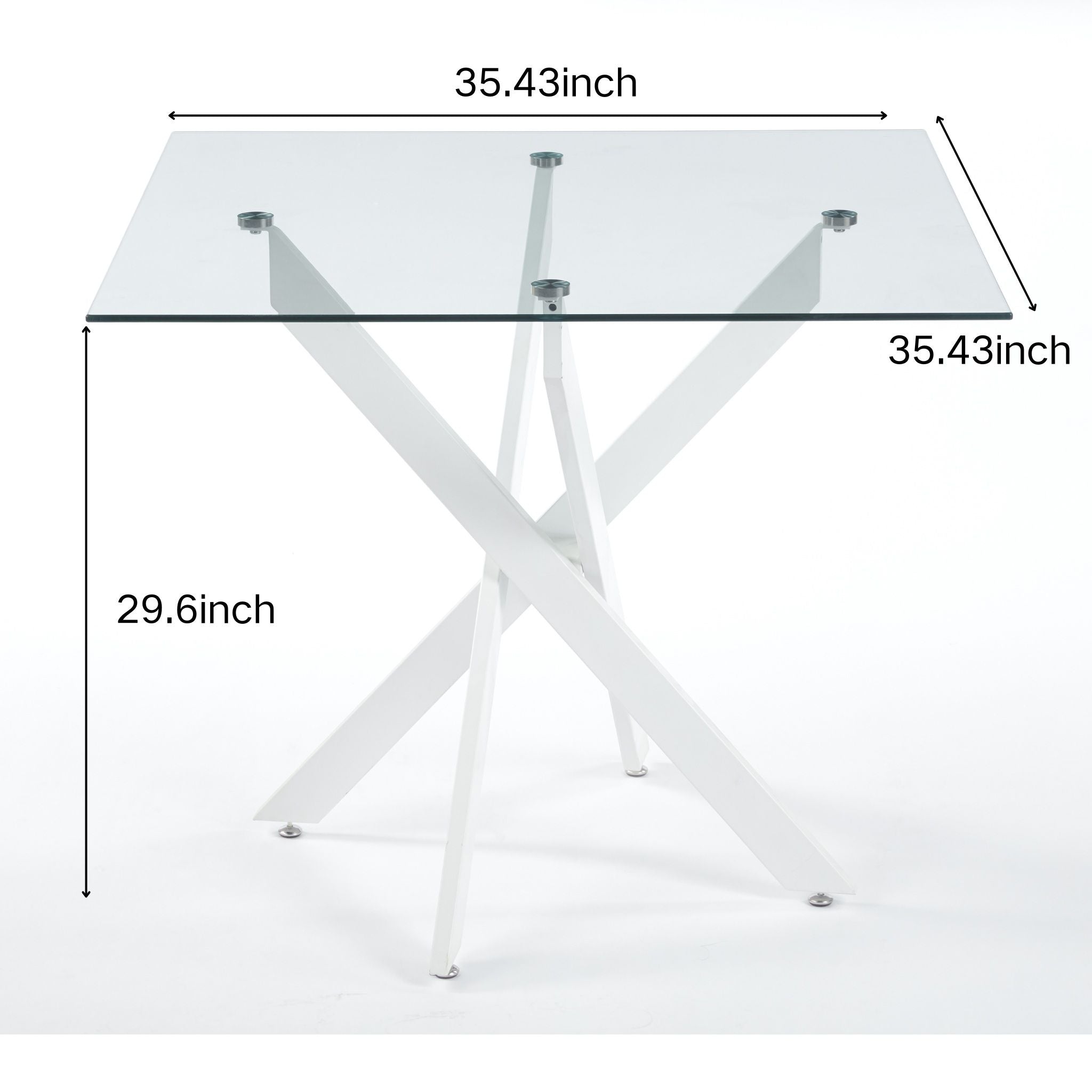 Dining Table With Cross Metal Leg And Tempered Glass, Modern Space Saving Kitchen Table For Living Room Legs, Square Table