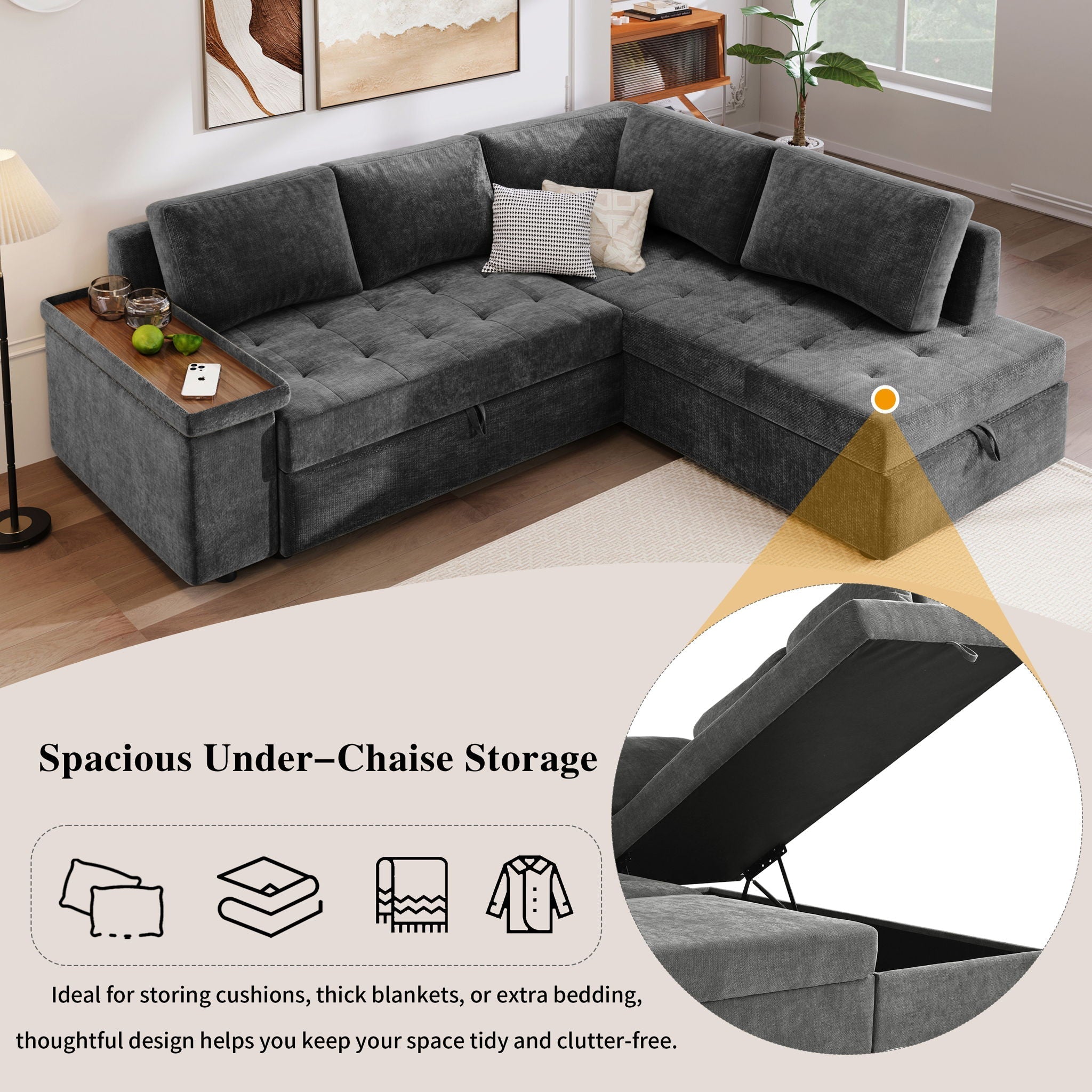 L Shaped Couch With Pull Out Bed And Storage Sectional Sleeper Sofa