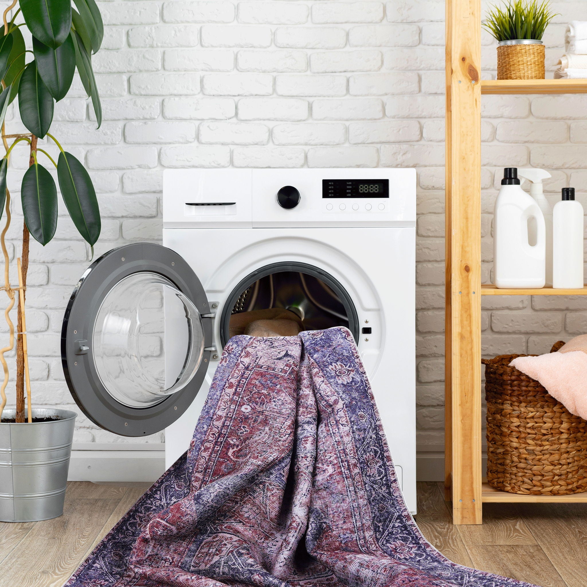 Maval - 6' X 9' Washable Area Rug - Burgundy