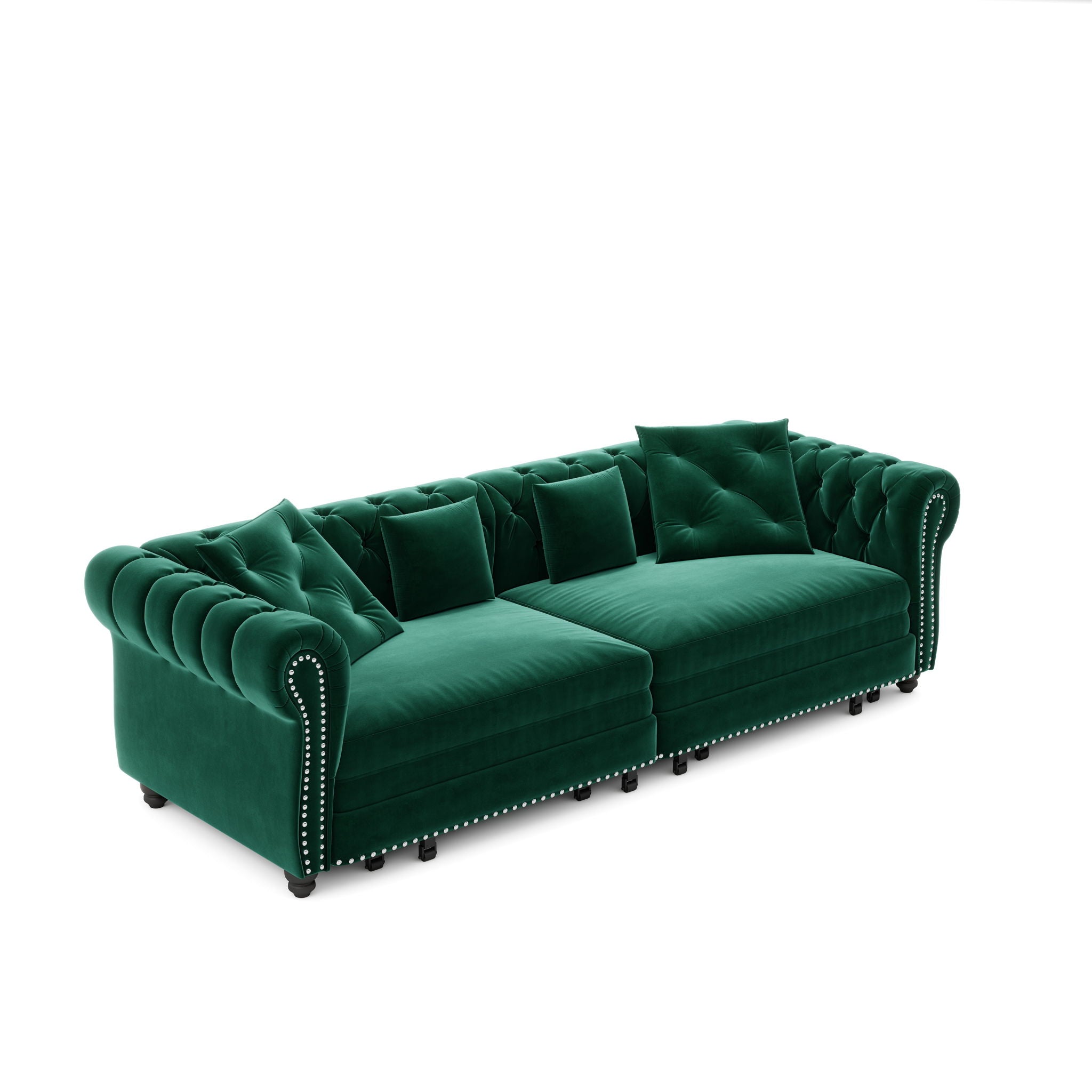 3 In 1 Pull Out Sofa Bed, Convertible Sleeper Sofa Bed, 3 Seater Sofa With Movable Ottoman - Green