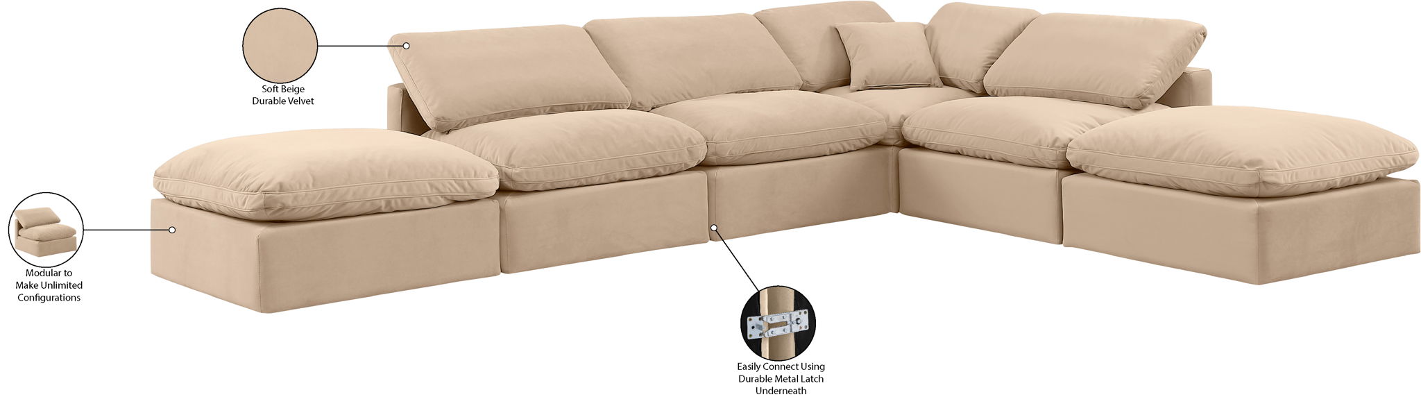 Indulge - Velvet 6 Piece Modular Armless Sectional