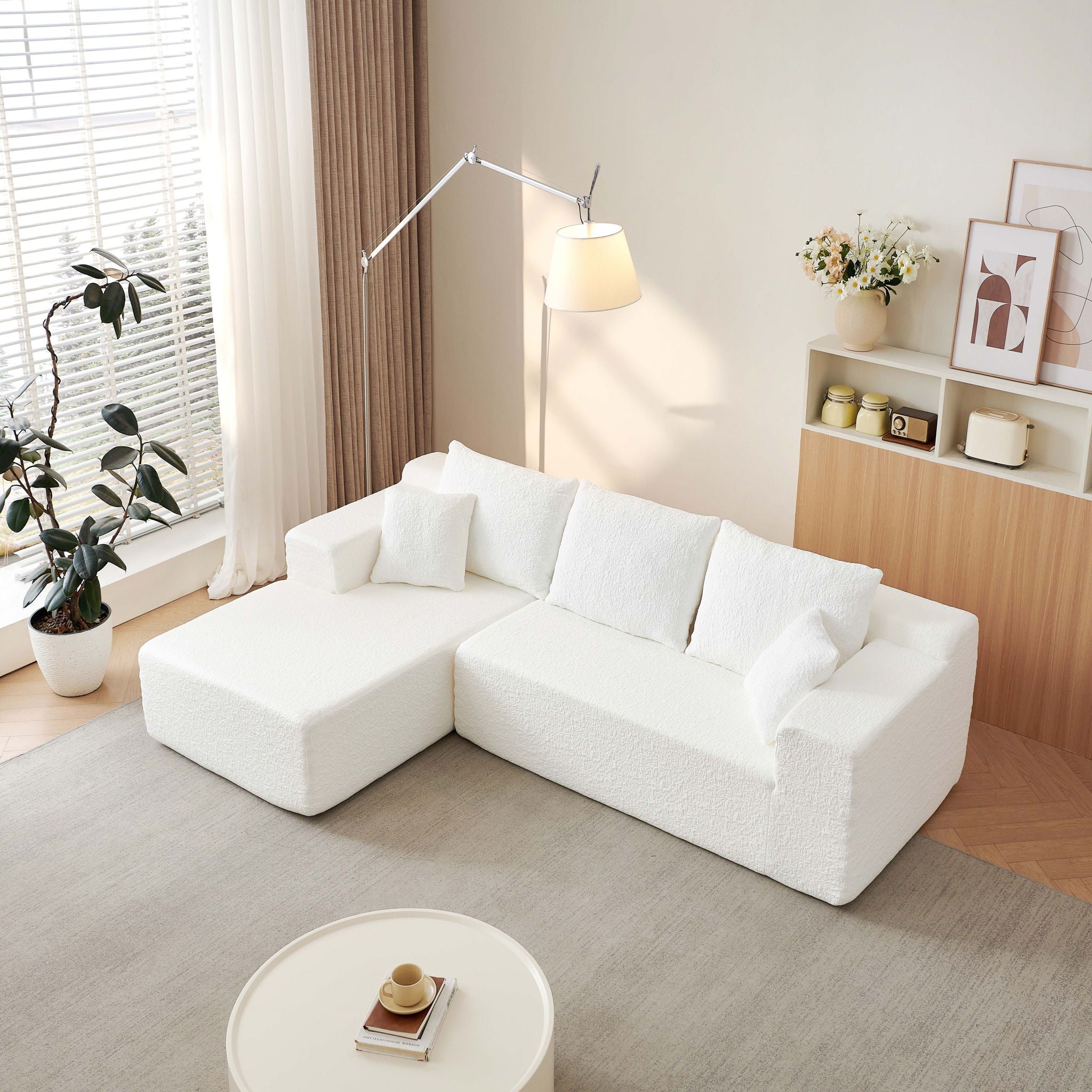 Modular Cloud Sectional Couch With L Shape Chaise - White