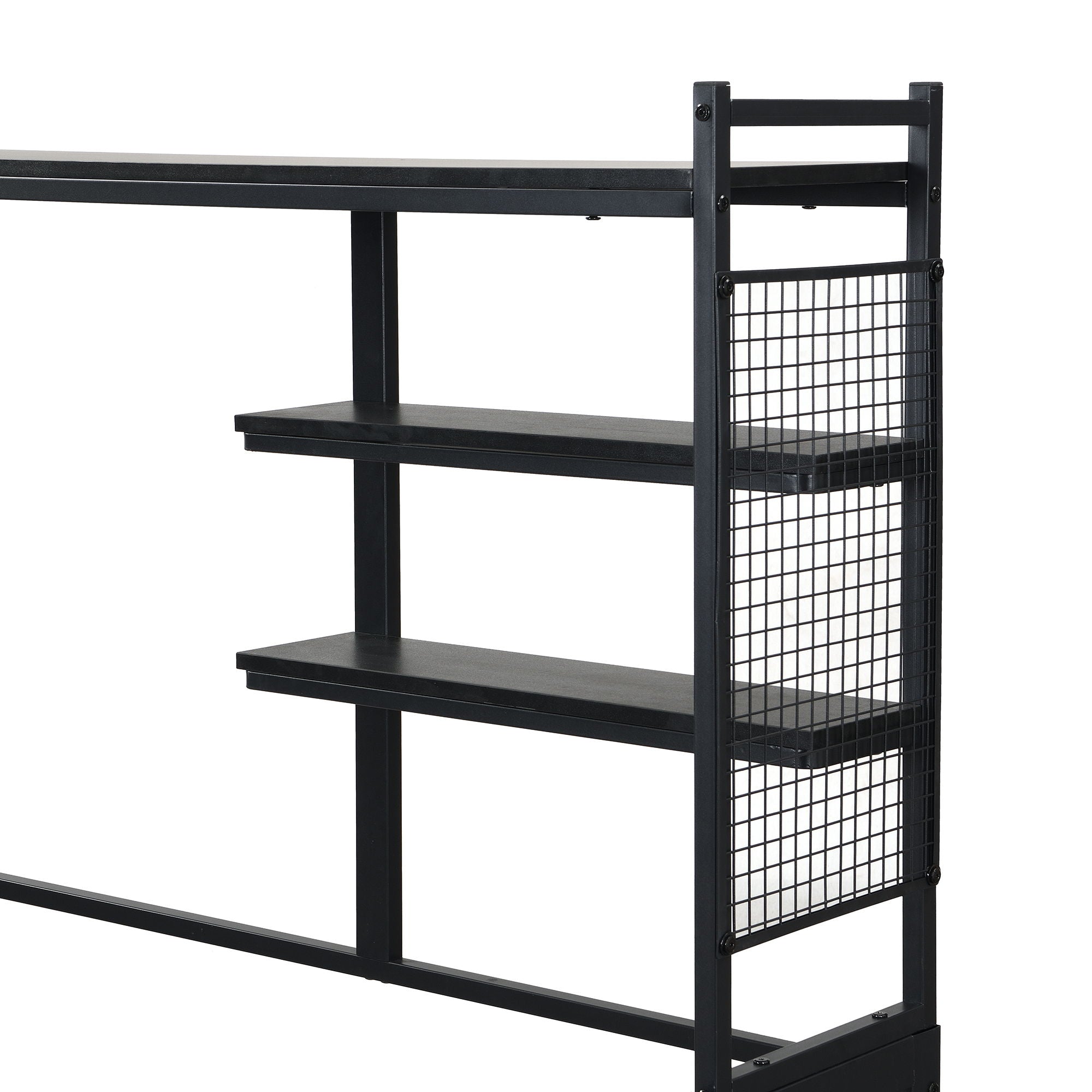 Daybed With Movable Desk, Grid, Shelves And Clothes Hanger