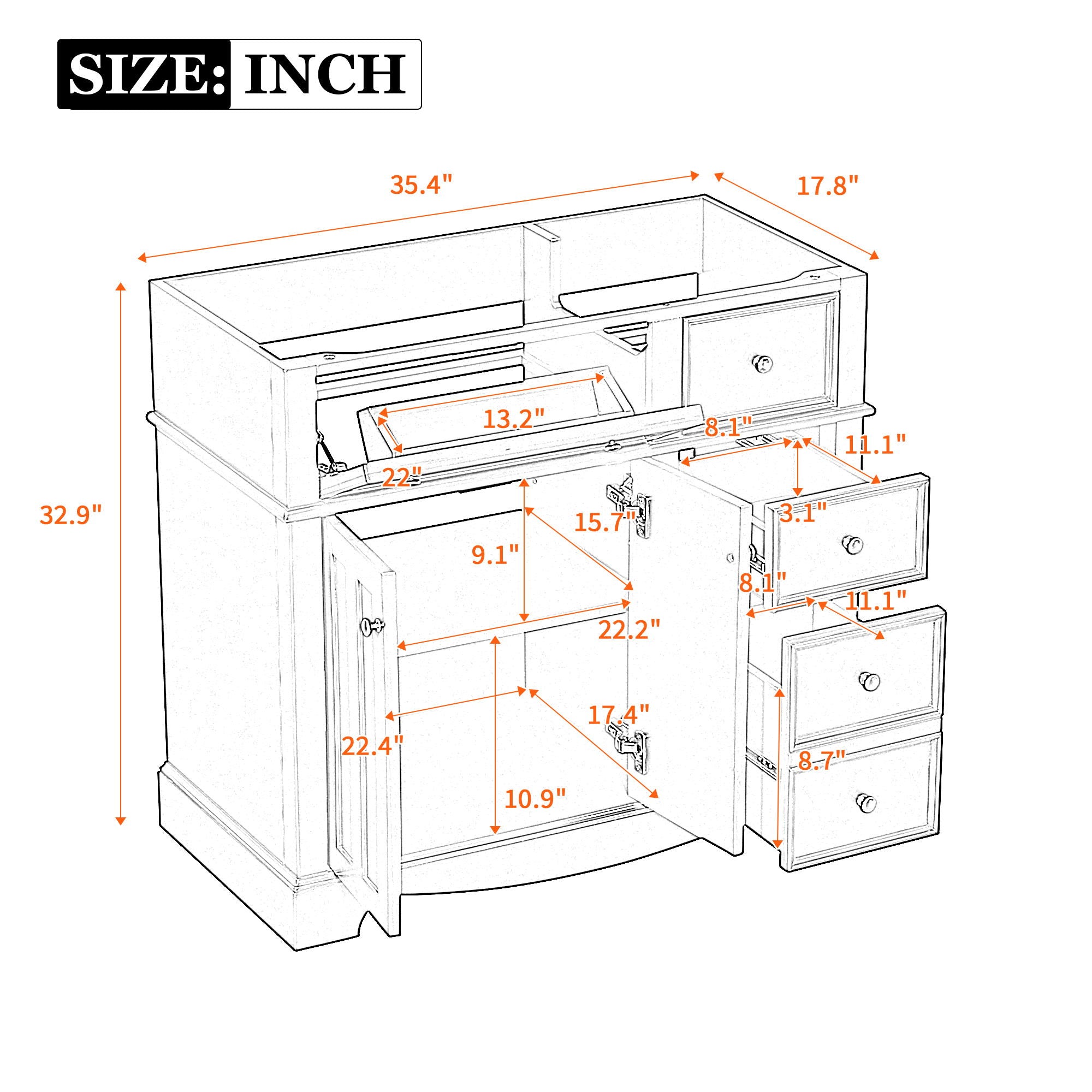 Vanity Without Basin Sink, Frame Bathroom Storage Cabinet, Freestanding Vanity With 3 Drawers & Adjustable Shelf