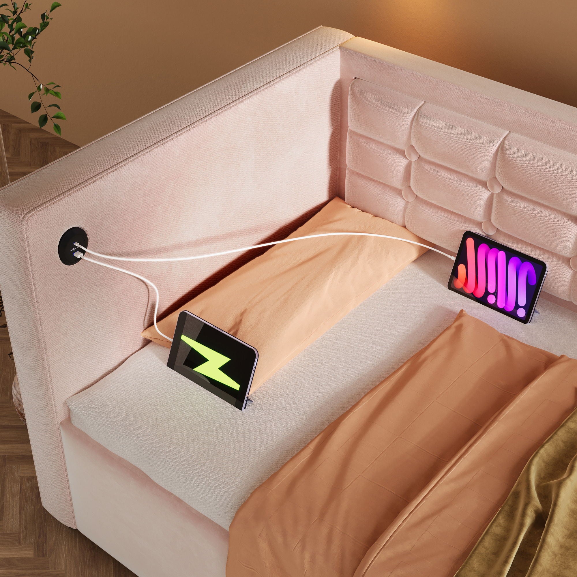 Upholstered Hydraulic Storage Daybed With USB & Type C Charging