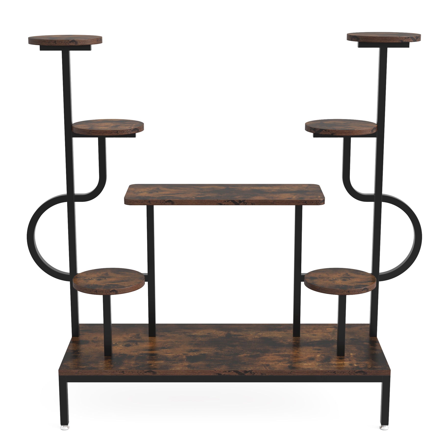 8 Tier Plant Stand With Round And Square Shelves For Living Room, Patio, Balcony & Garden - Brown / Black