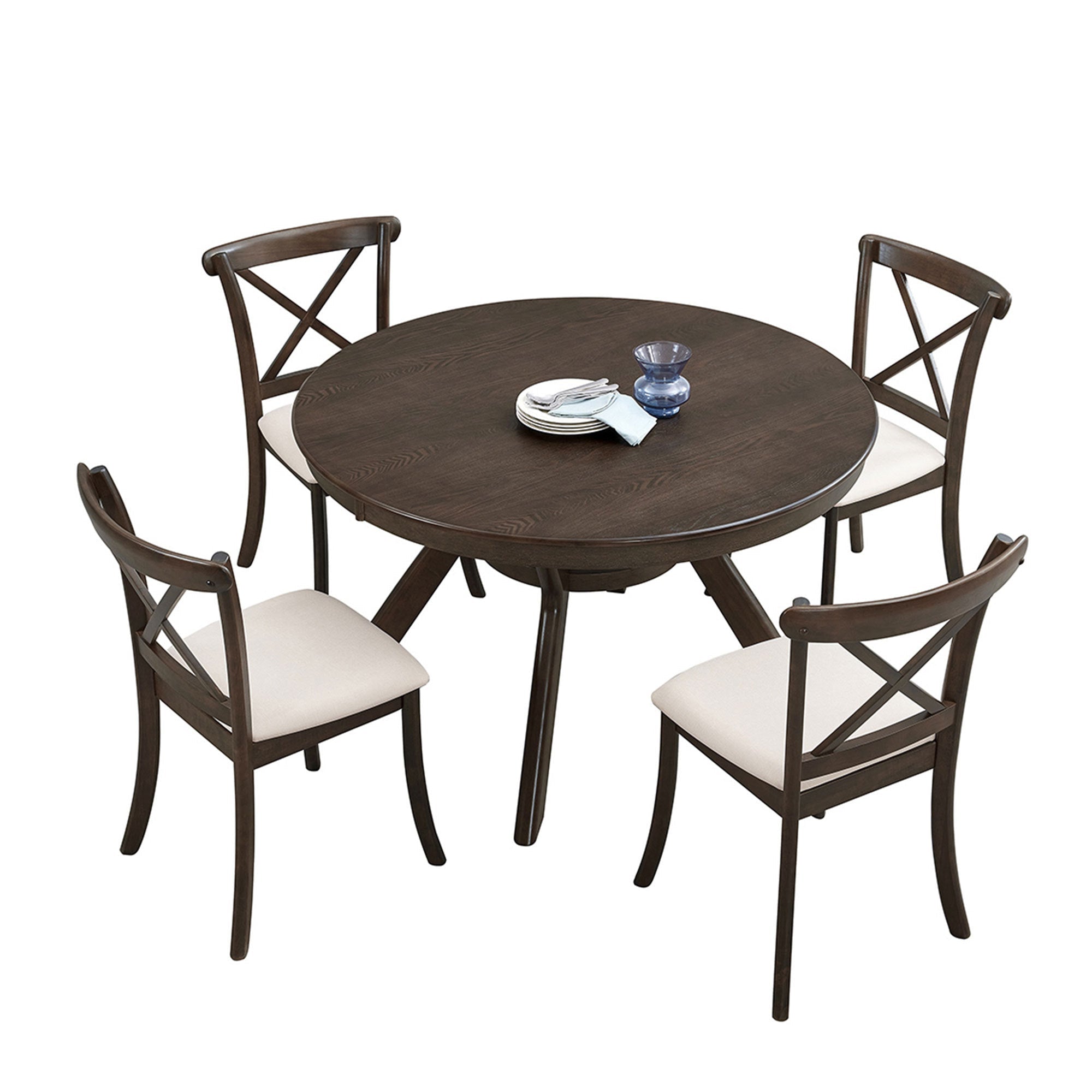 Wooden Dining Table Set (1 Table with 4 Chairs) Brown