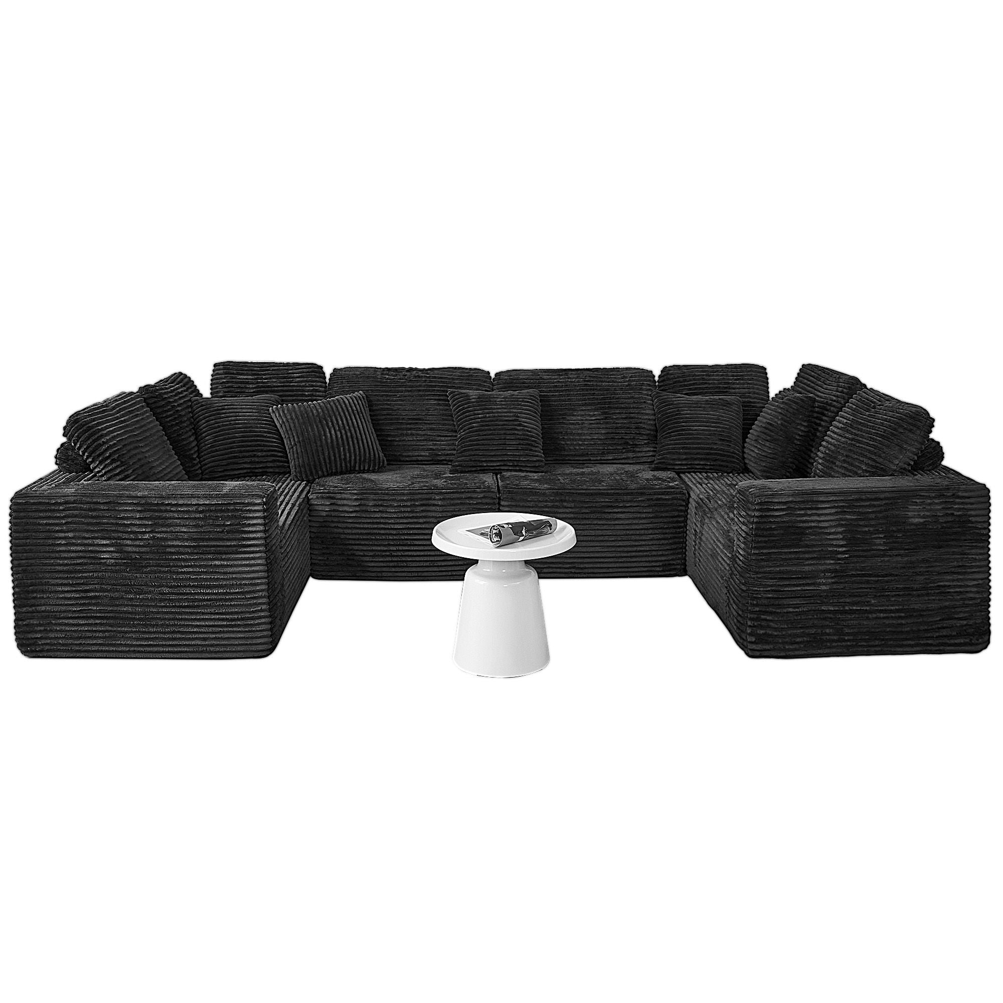 Modular U-Shaped Sectional Sofa, 6 Seater Chaise Lounge With Reversible Design - Black