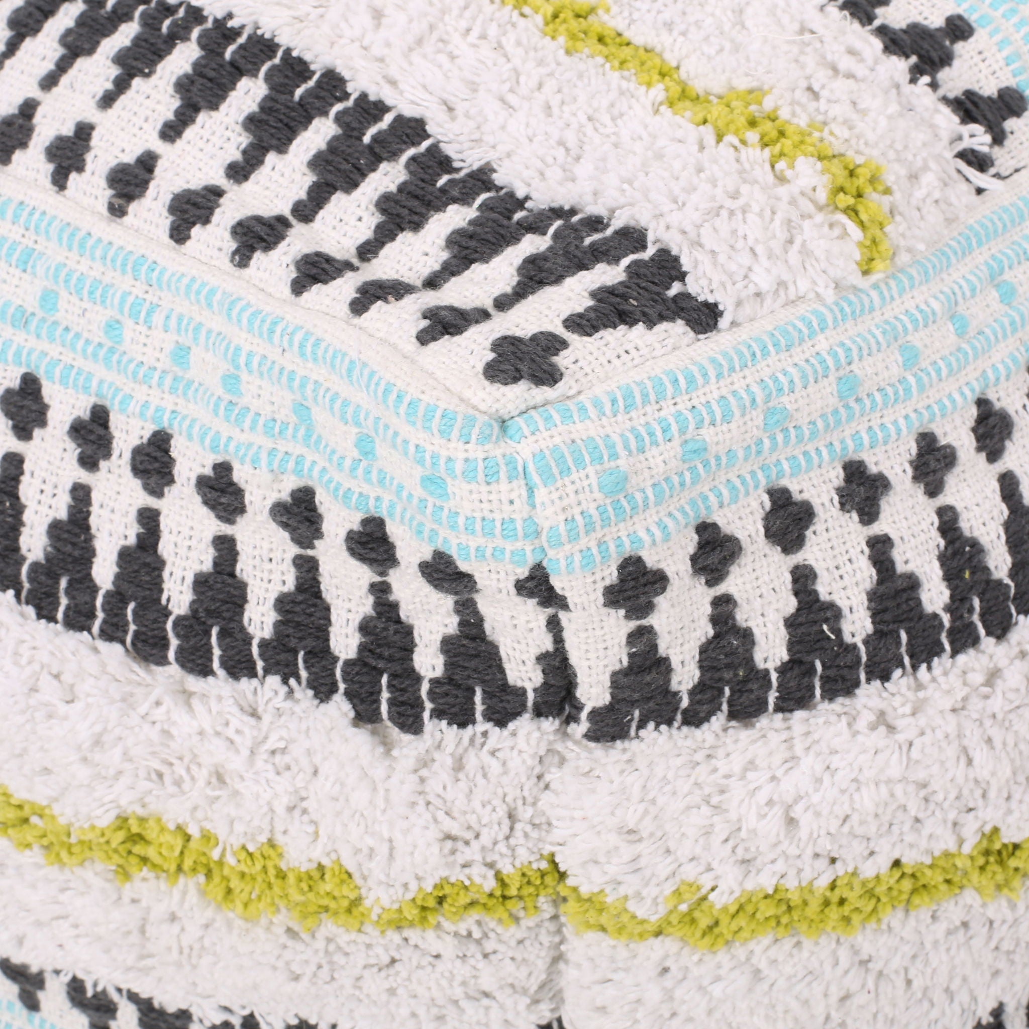 Bohemian Woven Cotton Pouf With Handwoven Design - Multi