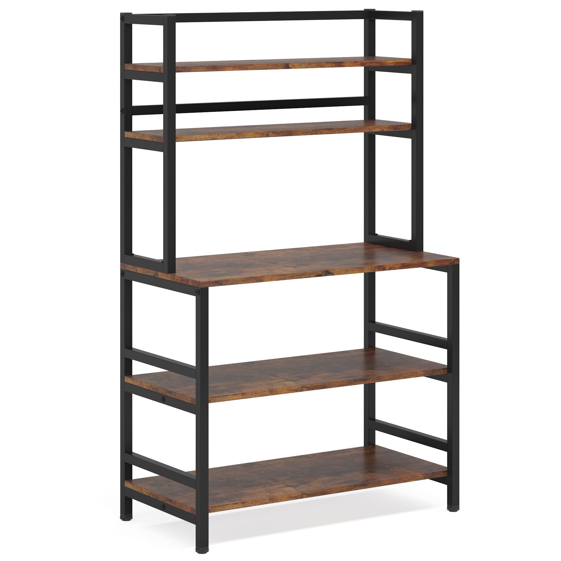 5 Tier Kitchen Bakers Rack With Hutch Microwave Stand, Freestanding Storage Organizer For Countertop - Black