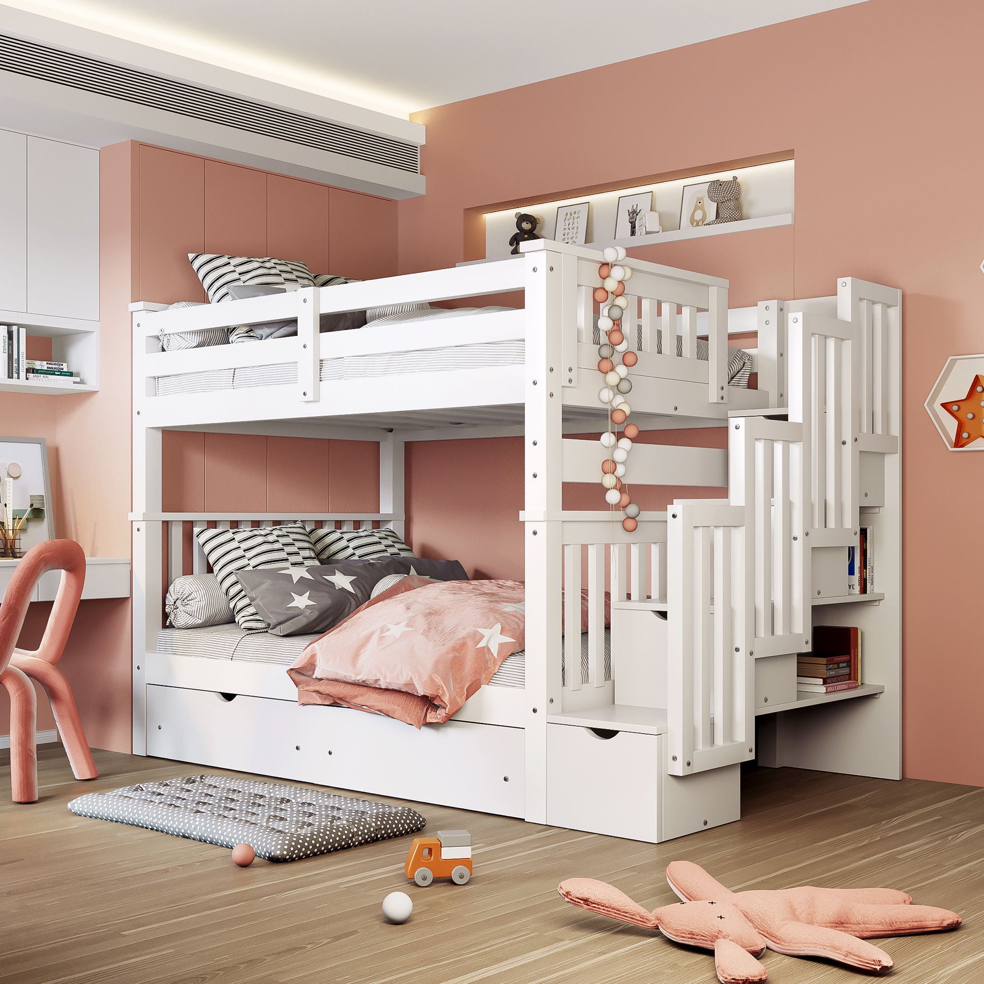 Bunk Bed With Shelves And 6 Storage Drawers