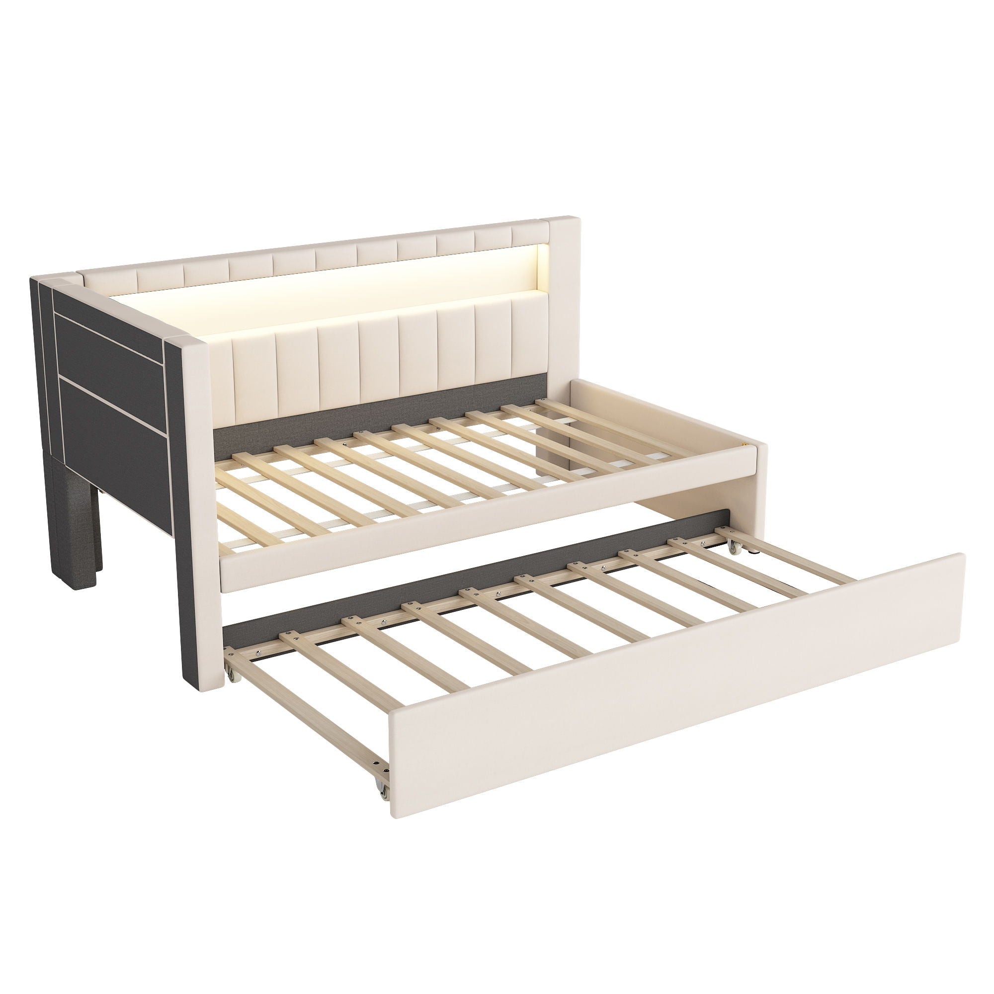 Upholstered Platform Bed With USB Ports And LED Belt