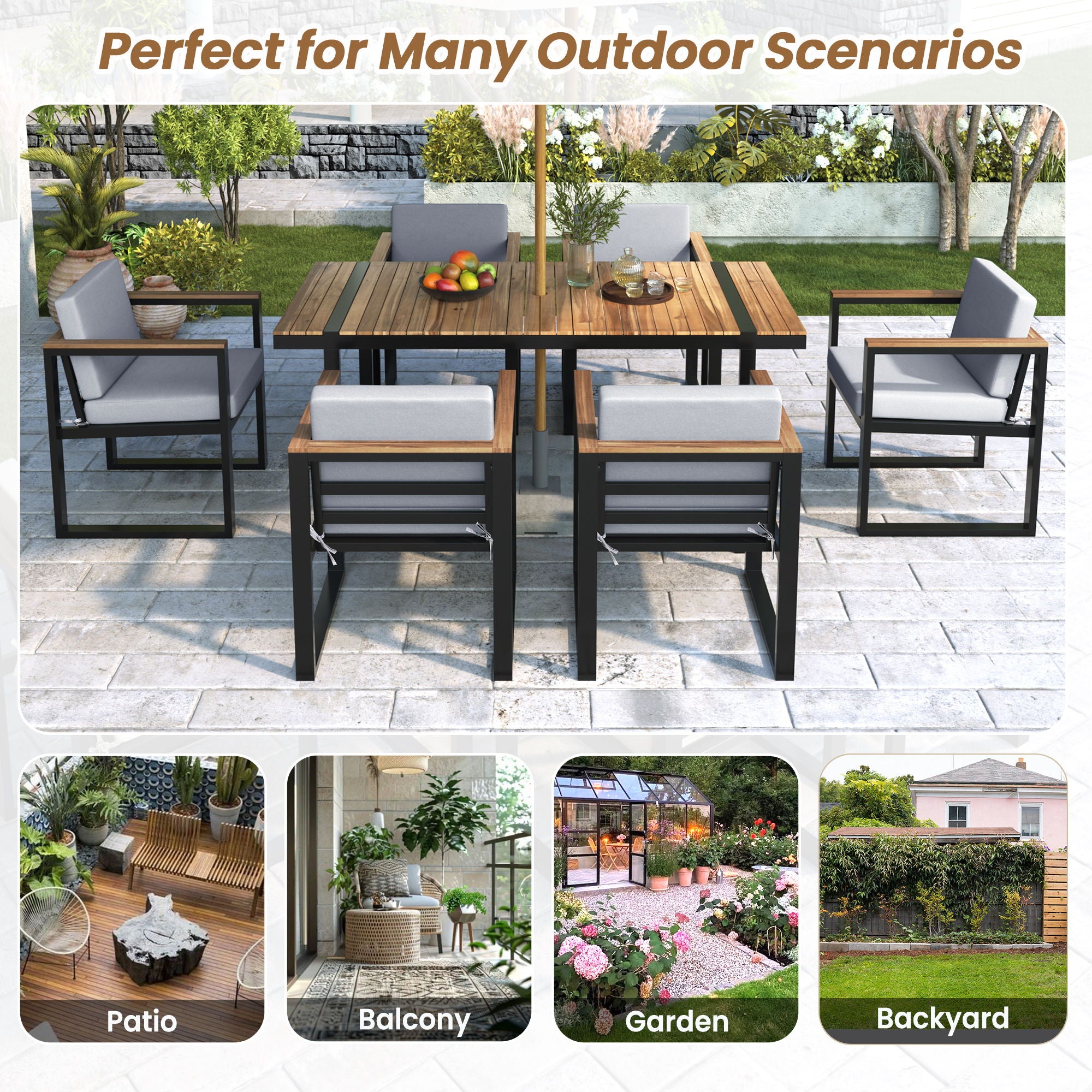 7 Pieces Outdoor Dining Set Patio Dining Table And Chair Set With And Removable Cushions For Patio