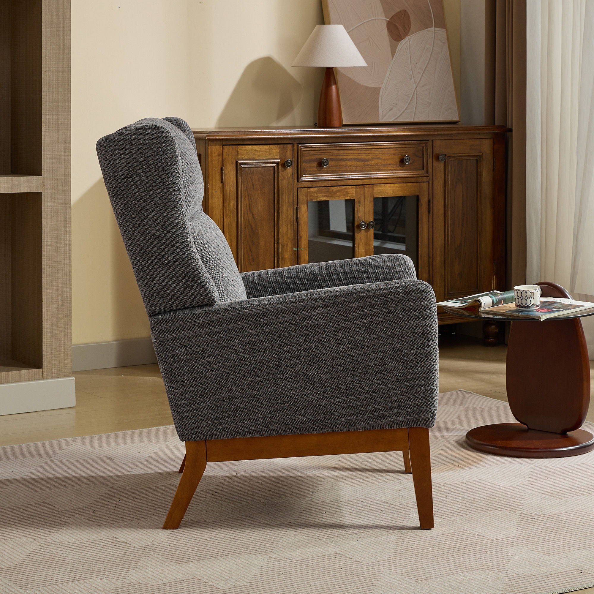 Wide Modern Accent Chair With Wood Legs For Living Room