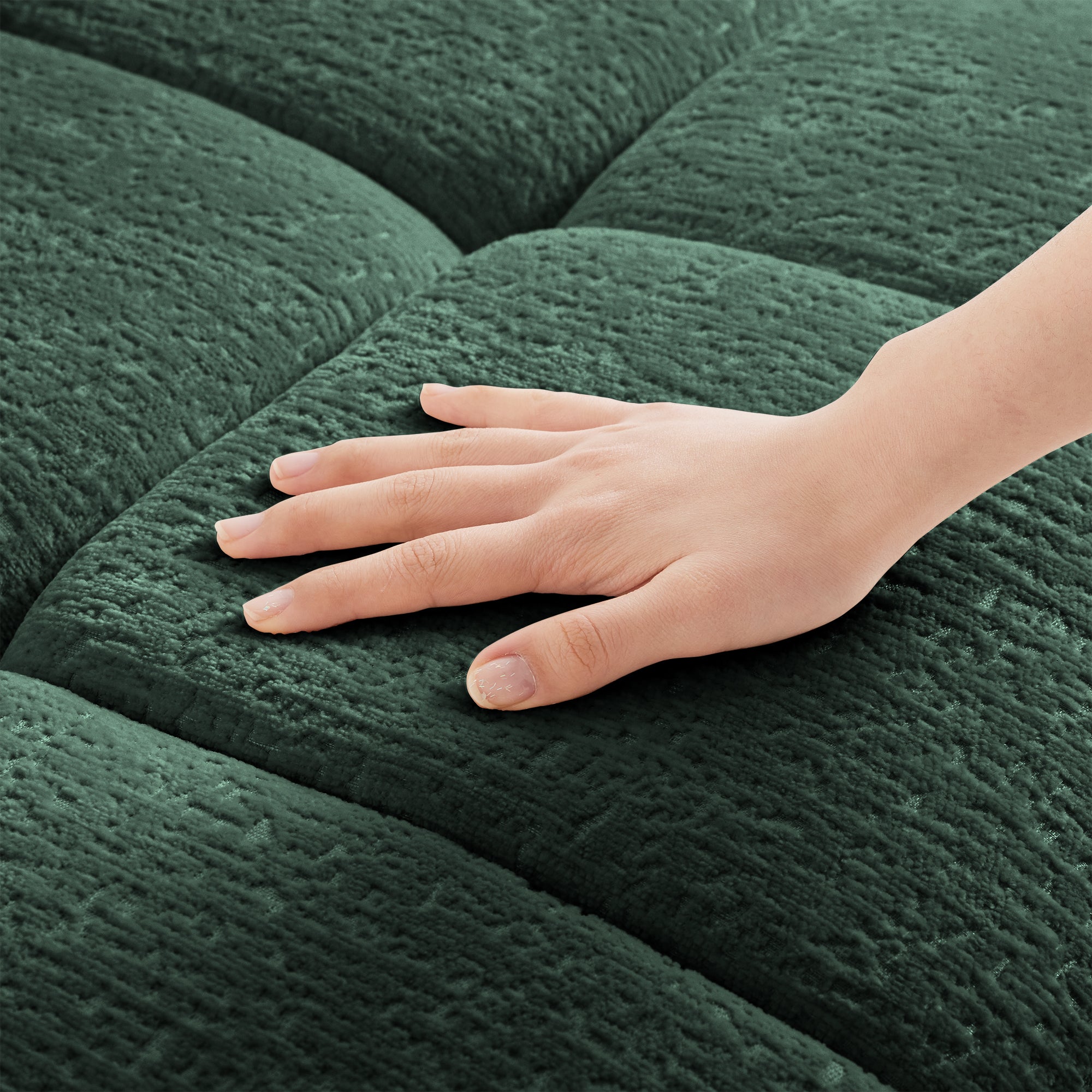 Ergonomic Single Seater Sofa with Ottoman in High-Green Chenille