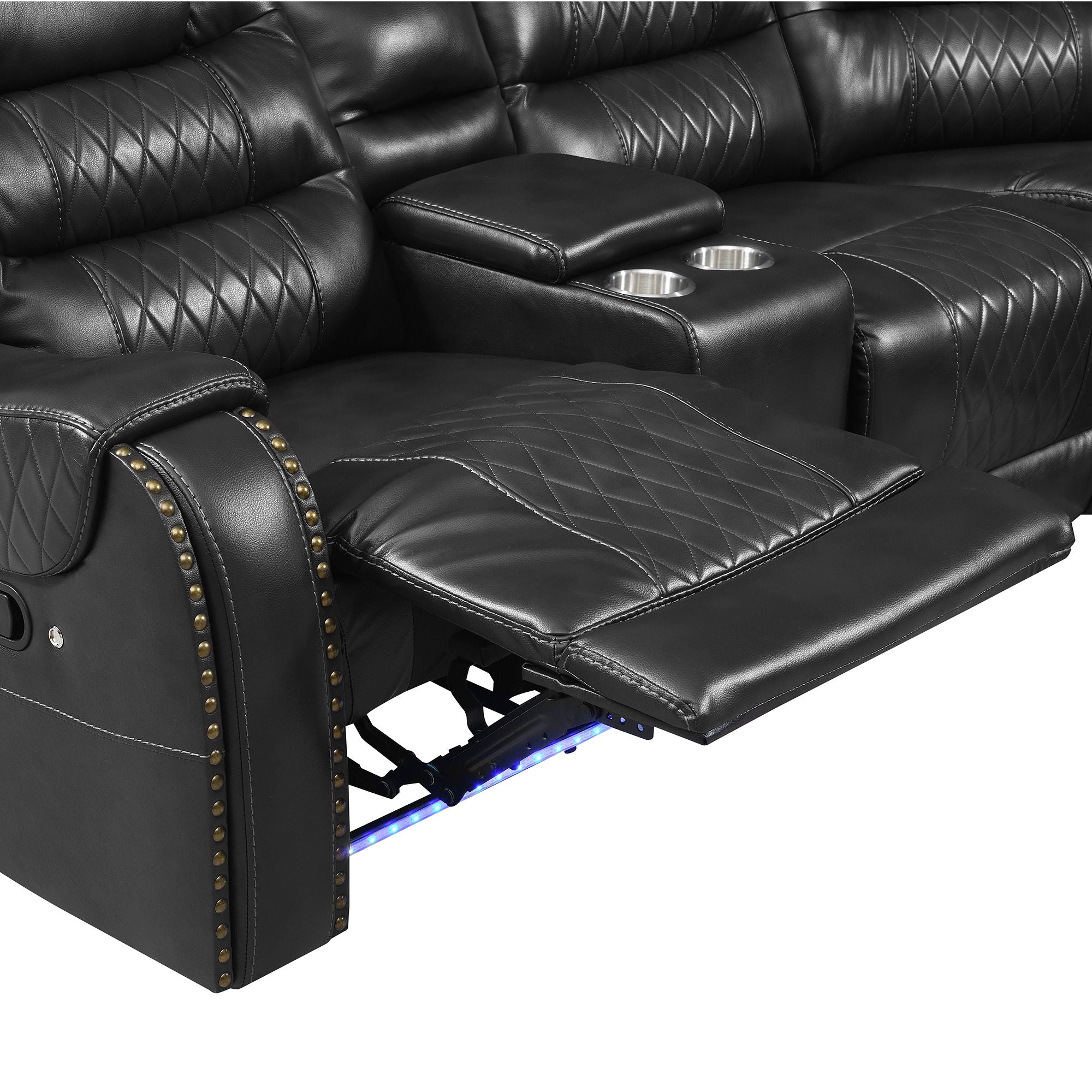 Manual Reclining Sectional Sofa Set, L Shaped Symmetrical Motion Sofa Corner Couch Sets With Storage Boxes, 4 Cup Holders And LED Light Strip For Living Room