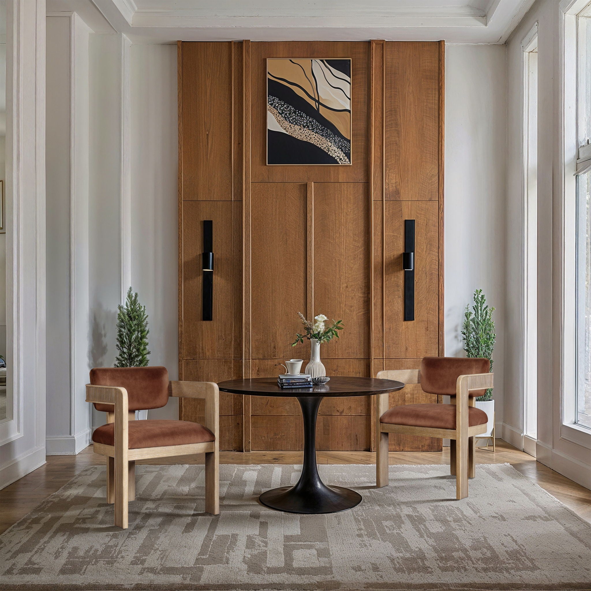 Sacha - Velvet Dining Chair With Natural Base (Set of 2)