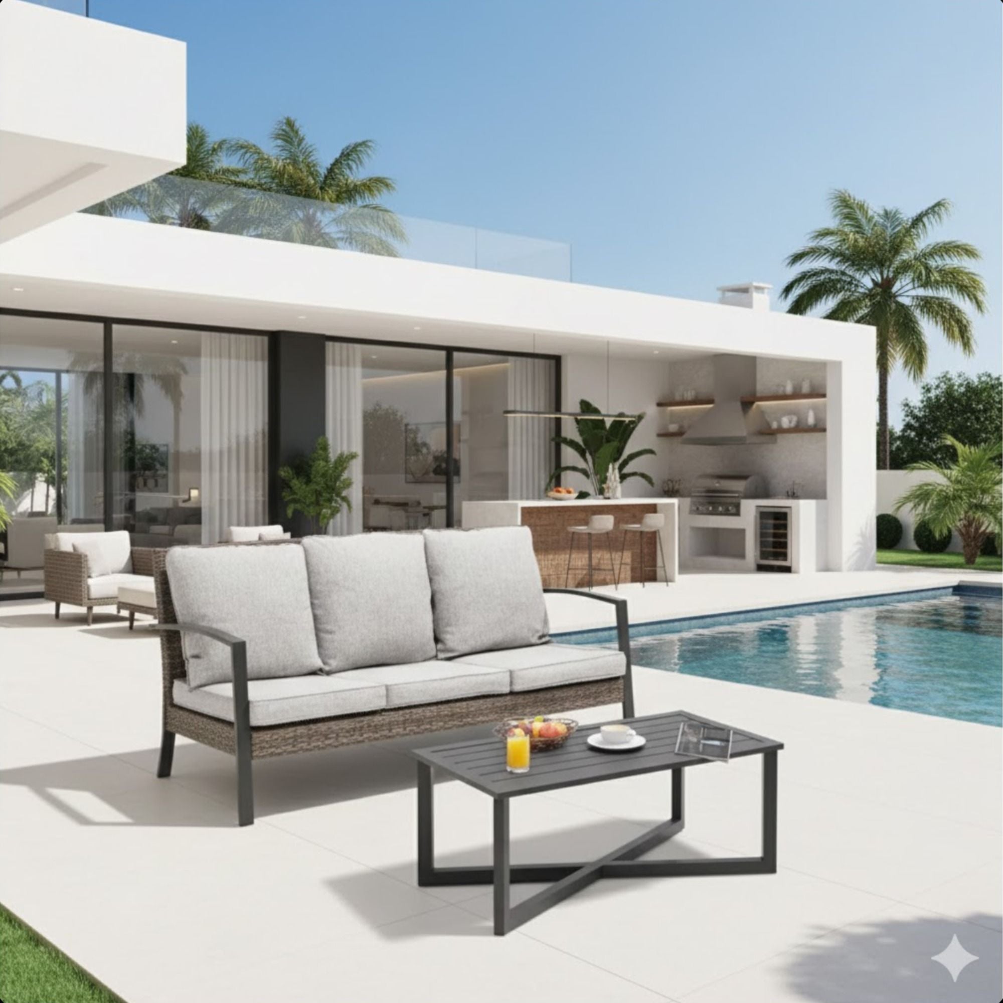 2 Piece Patio Set With Cushions & Coffee Table