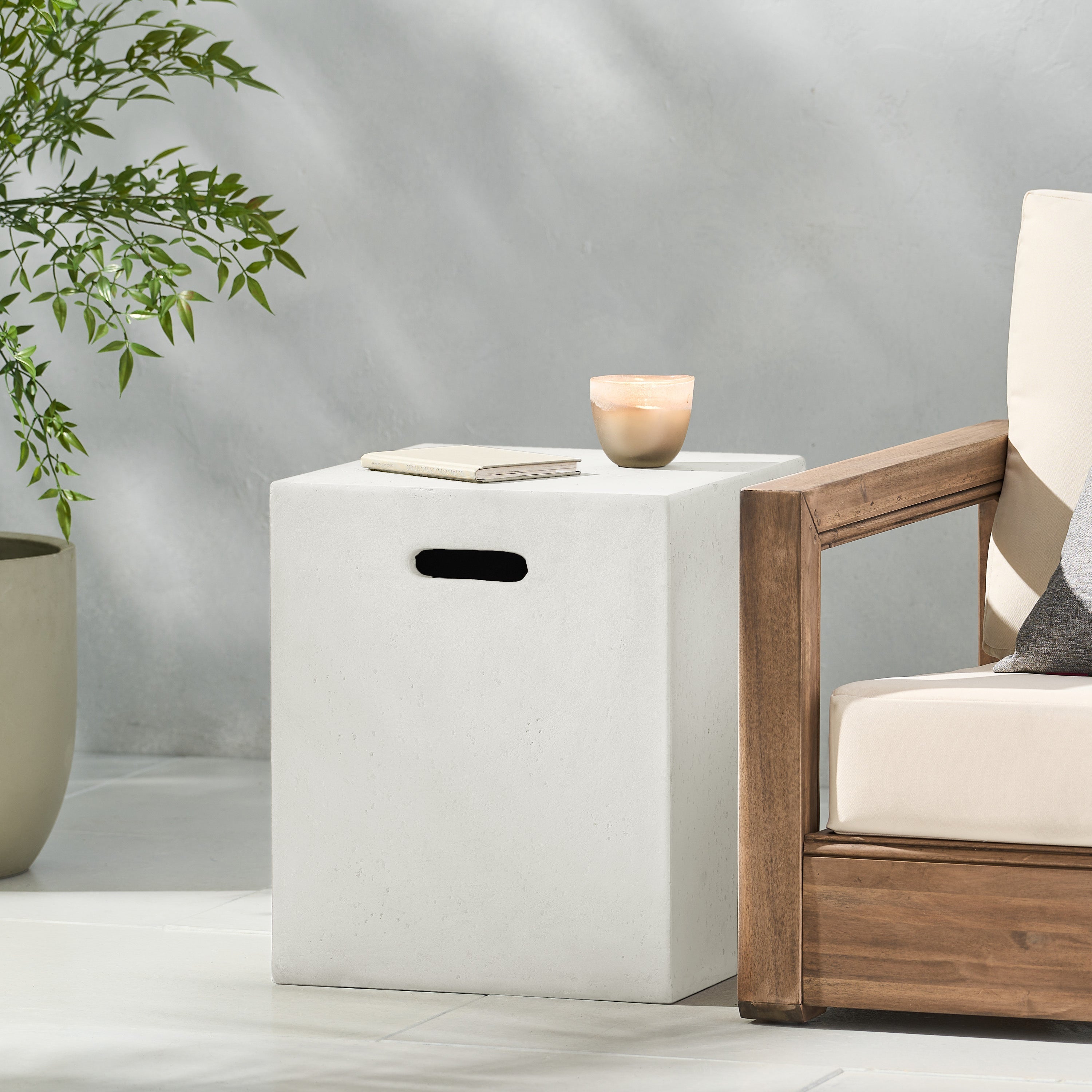 Modern Style MGO Tank Holder/Side Table White Lightweight Concrete 16x20 Inches