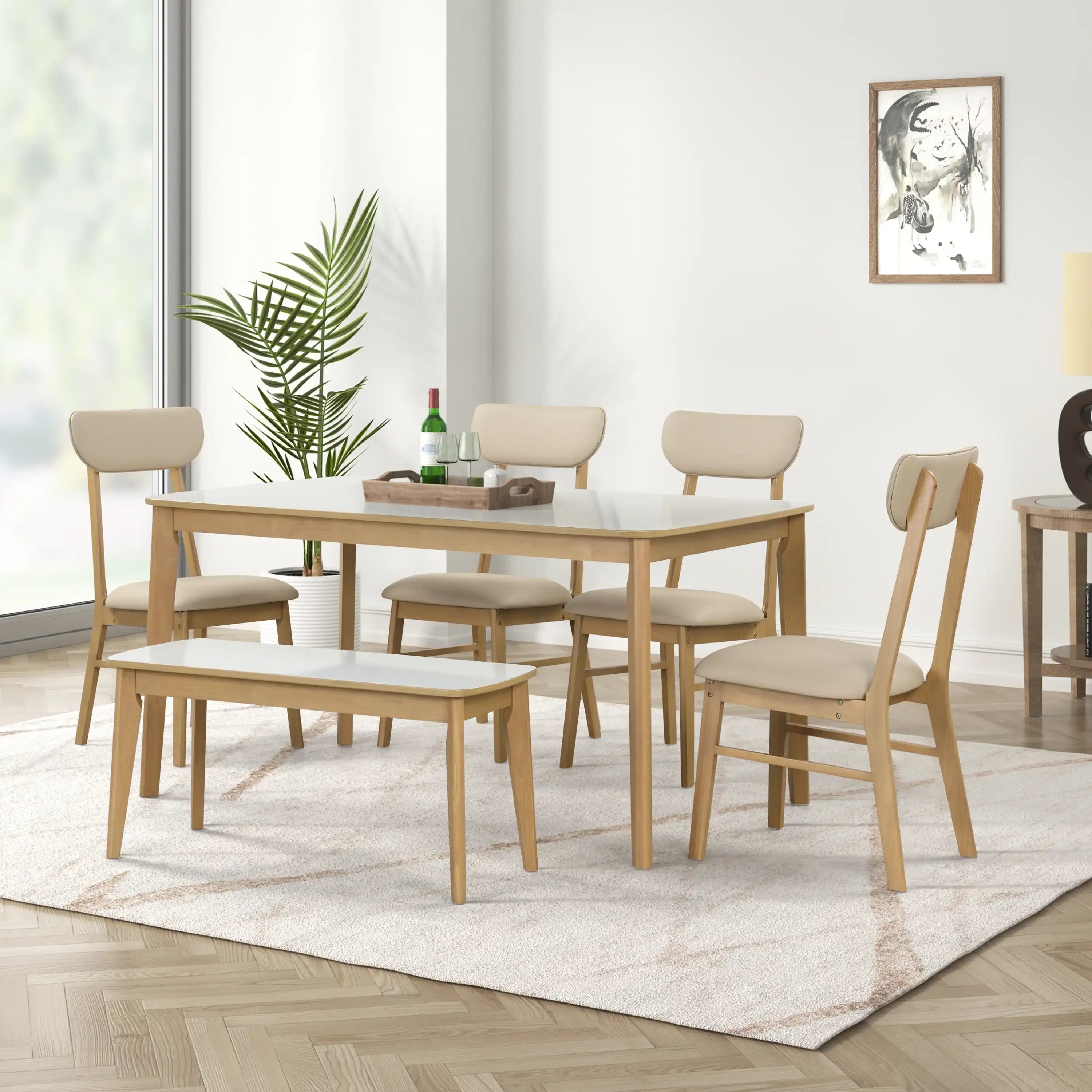 Clover & Co 6 Piece Dining Table Set Light Oak