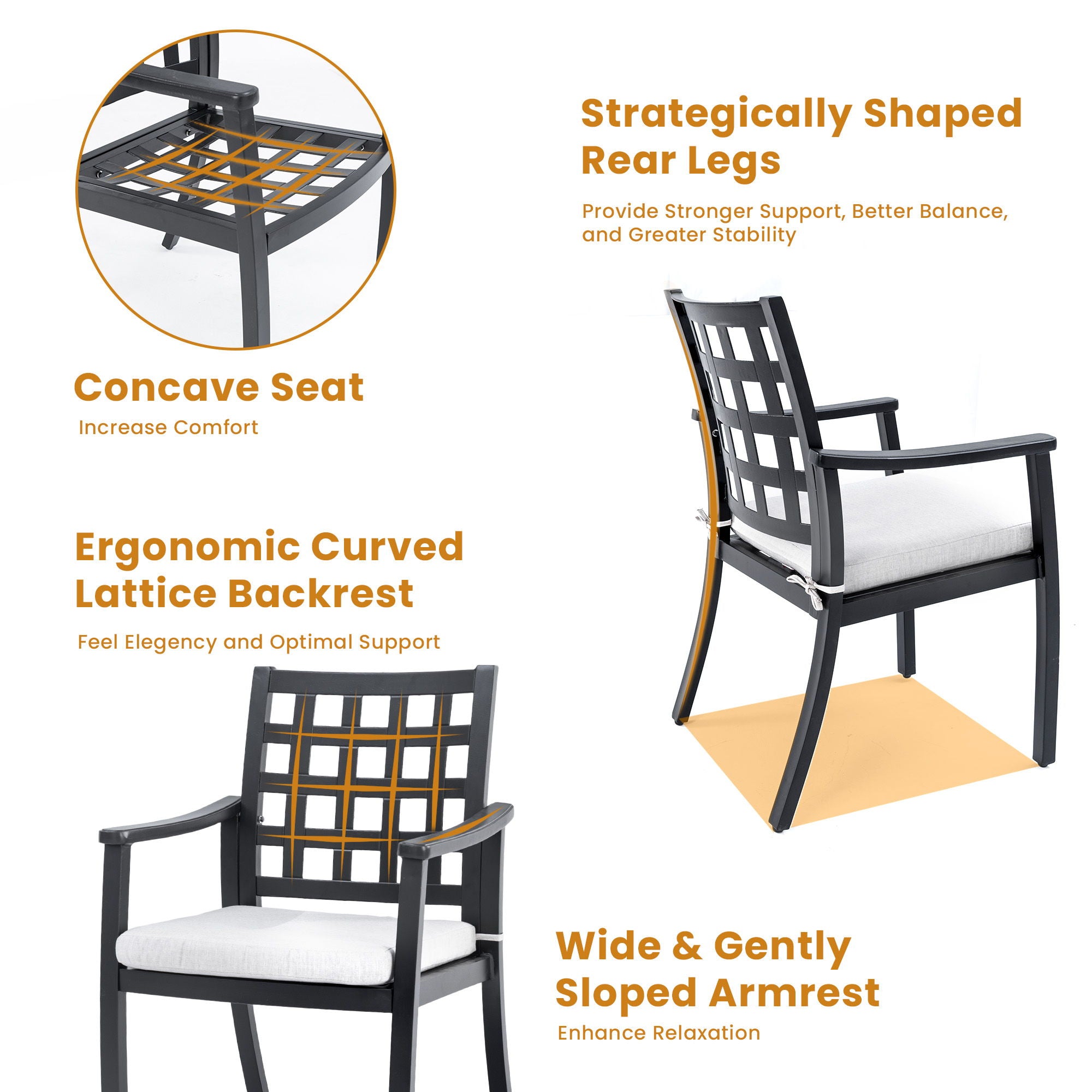 5 Pieces Outdoor Patio Dining Set, Rectangular Table And 4 Stationary Dining Chairs - Ember Black